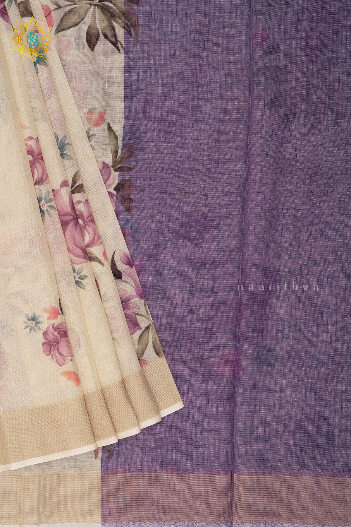 OFF WHITE WITH PURPLE - LINEN BY COTTON
