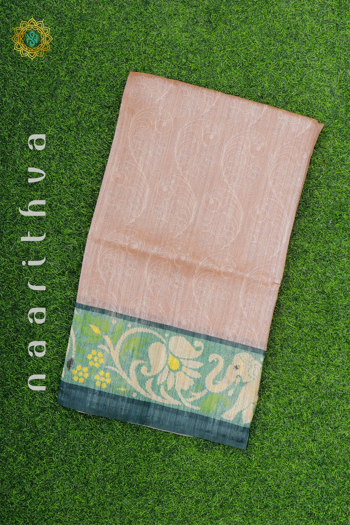 PEACH WITH GREEN - JUTE COTTON