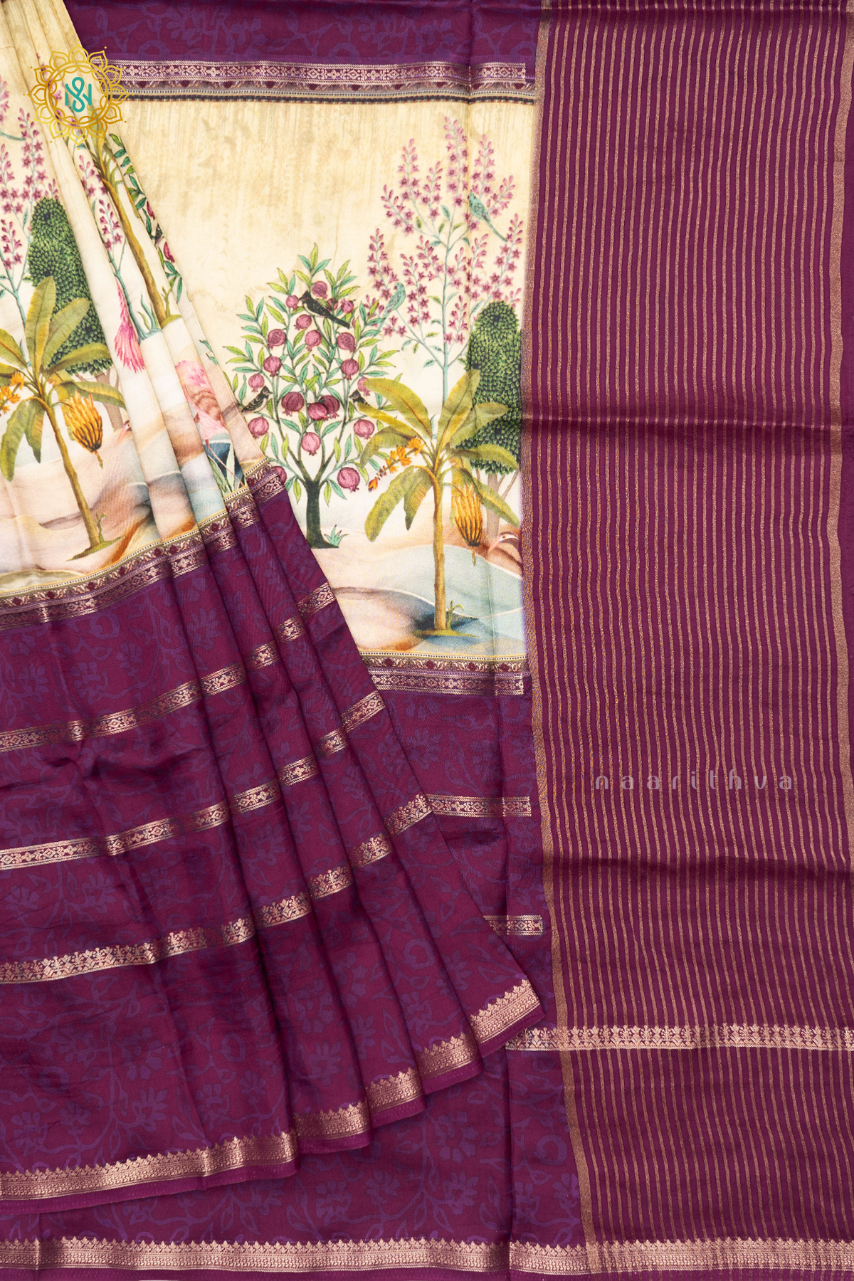 MAGENTA WITH SAGE GREEN - SEMI CREPE SILK