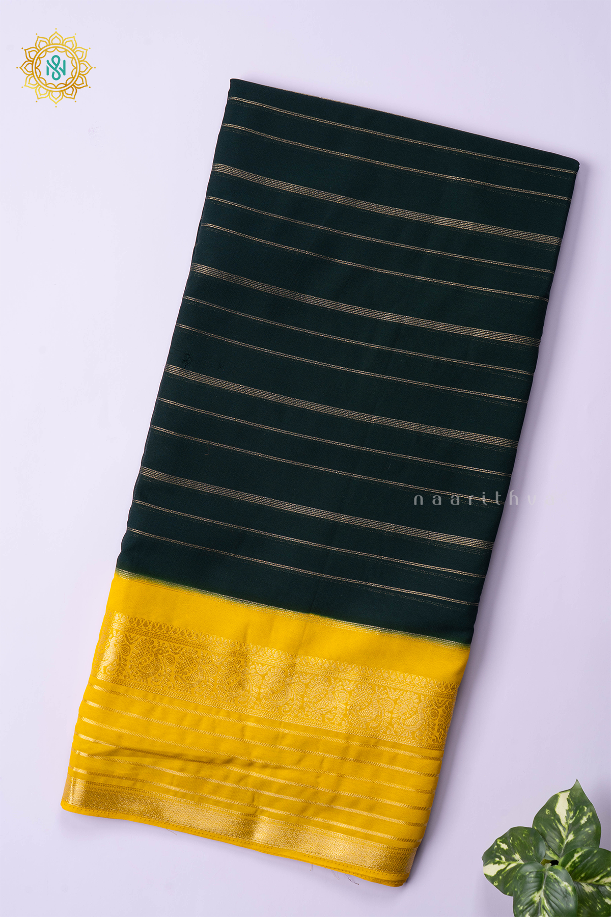 BOTTEL GREEN WITH YELLOW - SEMI GEORGETTE