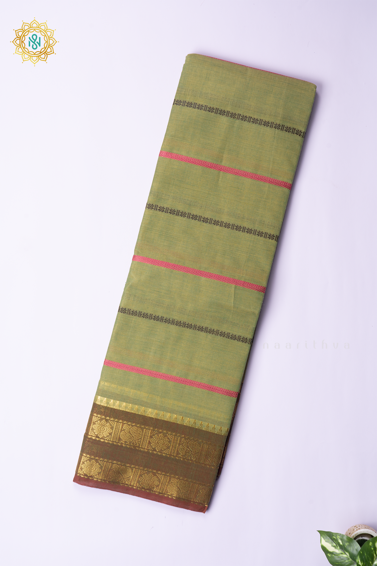 GREEN WITH OLIVE GREEN - CHETTINAD COTTON