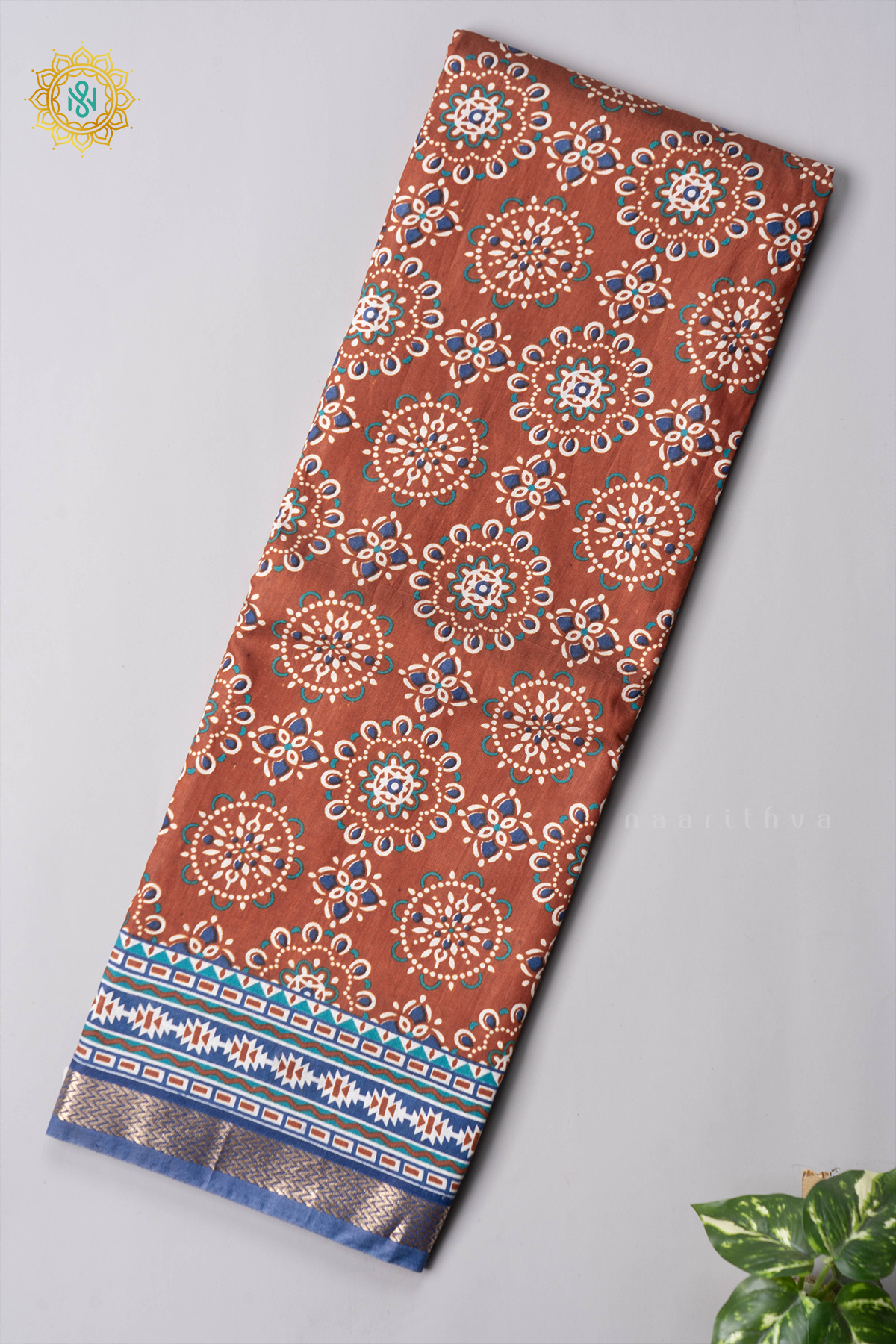 BROWN WITH BLUE - VISCOSE COTTON