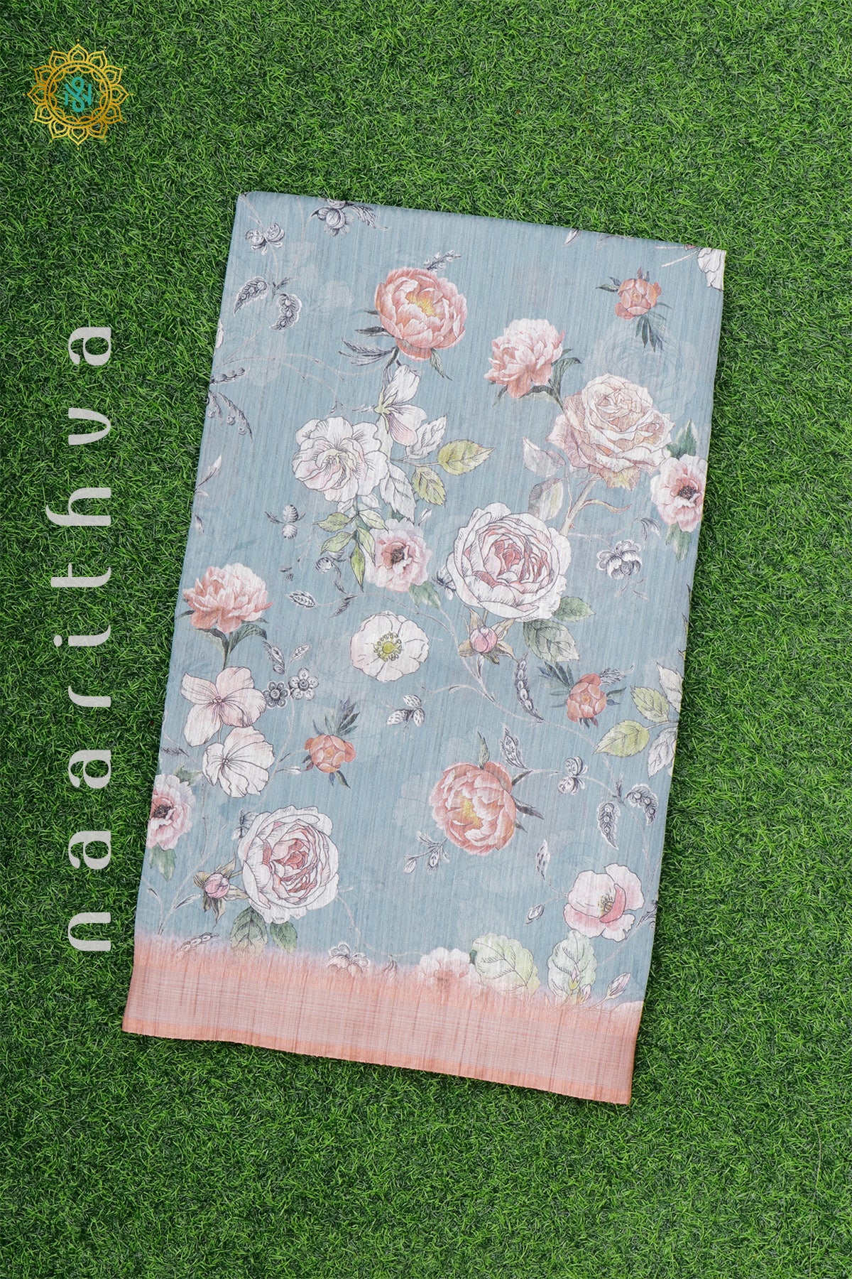 AQUA BLUE WITH DARK PEACH - JUTE COTTON