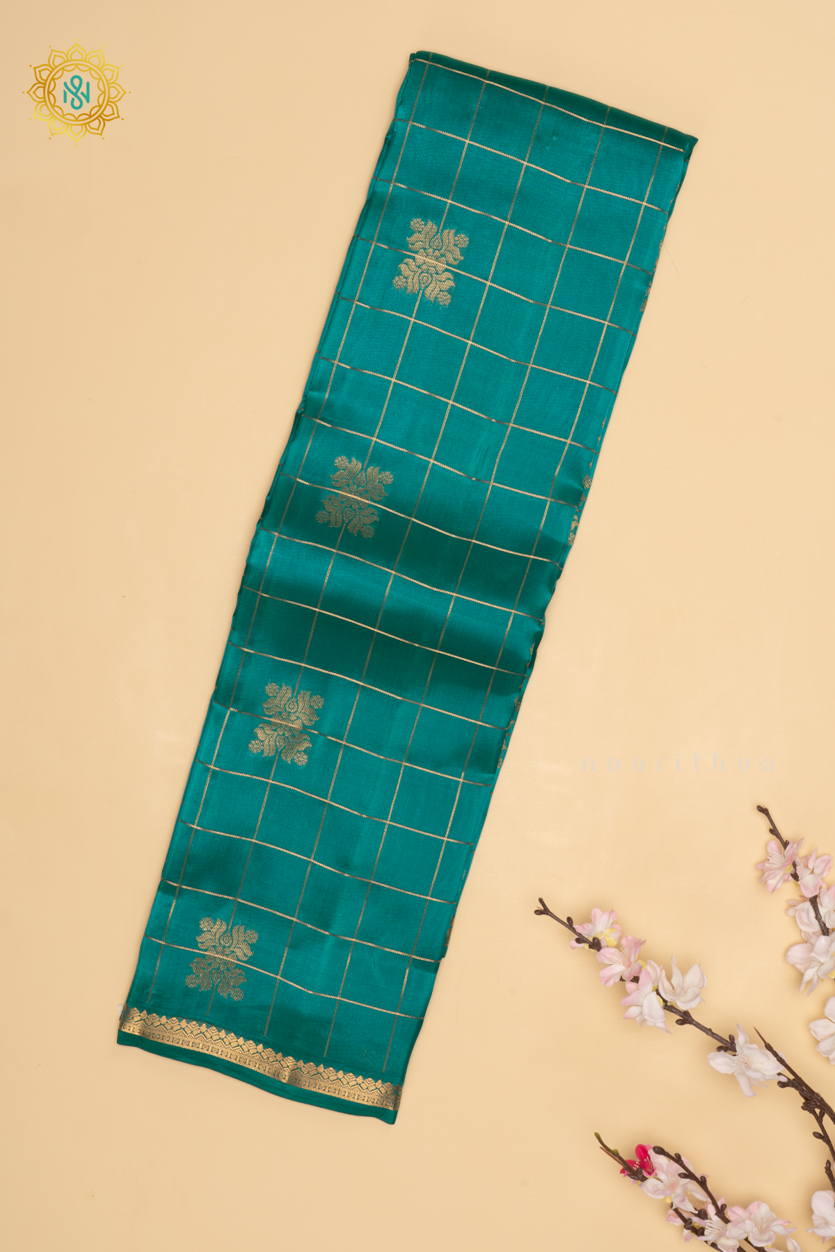 Sky Blue Semi Kanchi Silk Saree with Zari Checks and Buttas All Over With Zari Border