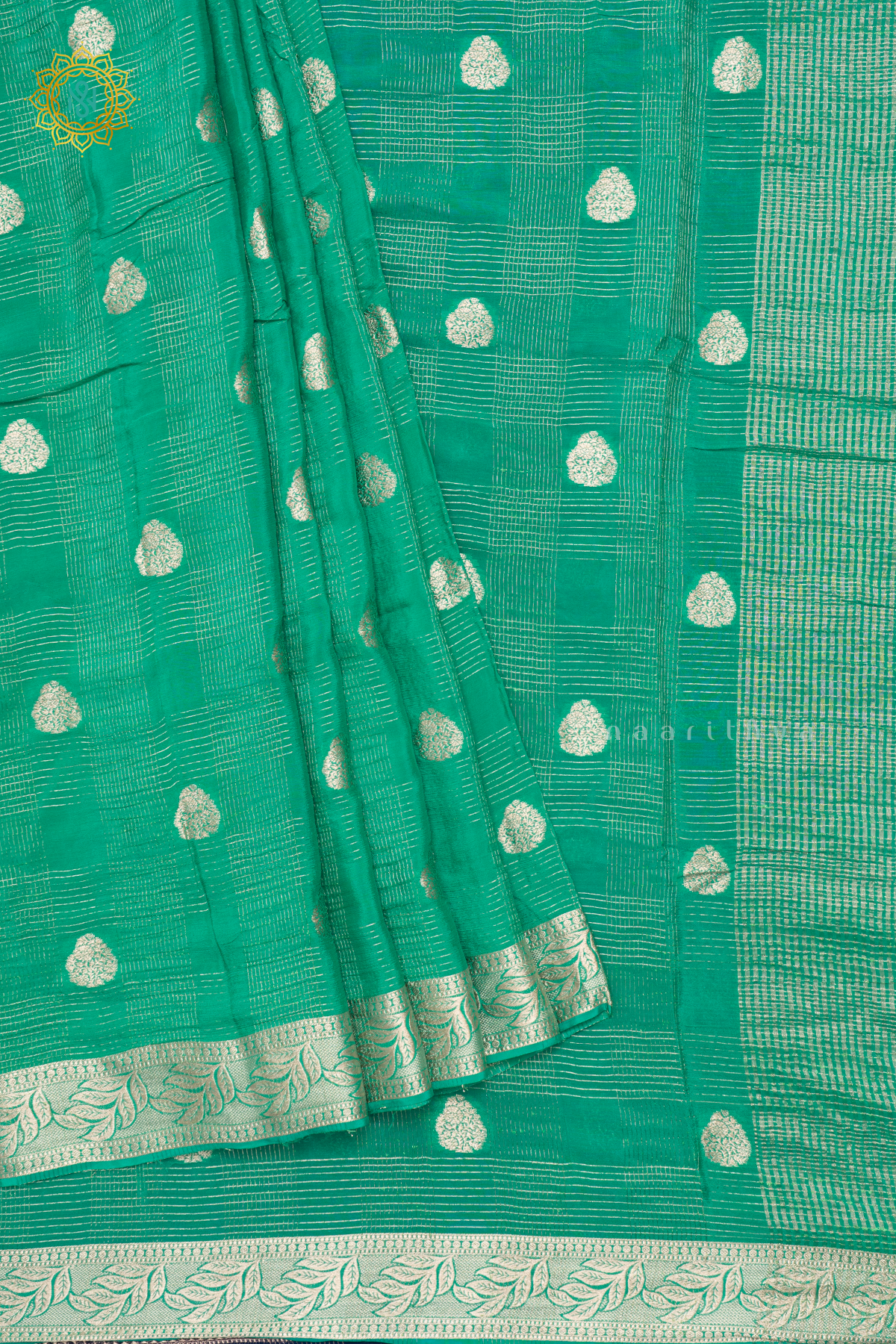 AQUA GREEN WITH NAVY BLUE - DOLA SILK