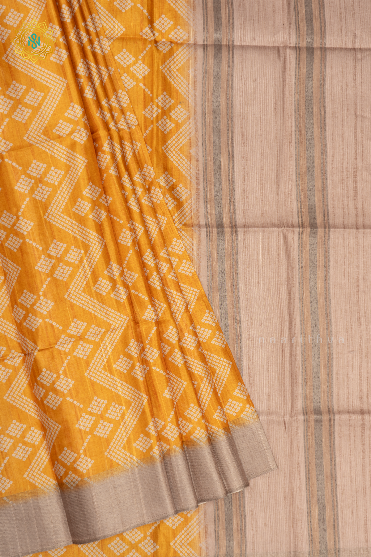 YELLOW WITH BEIGE - SEMI TUSSAR SILK