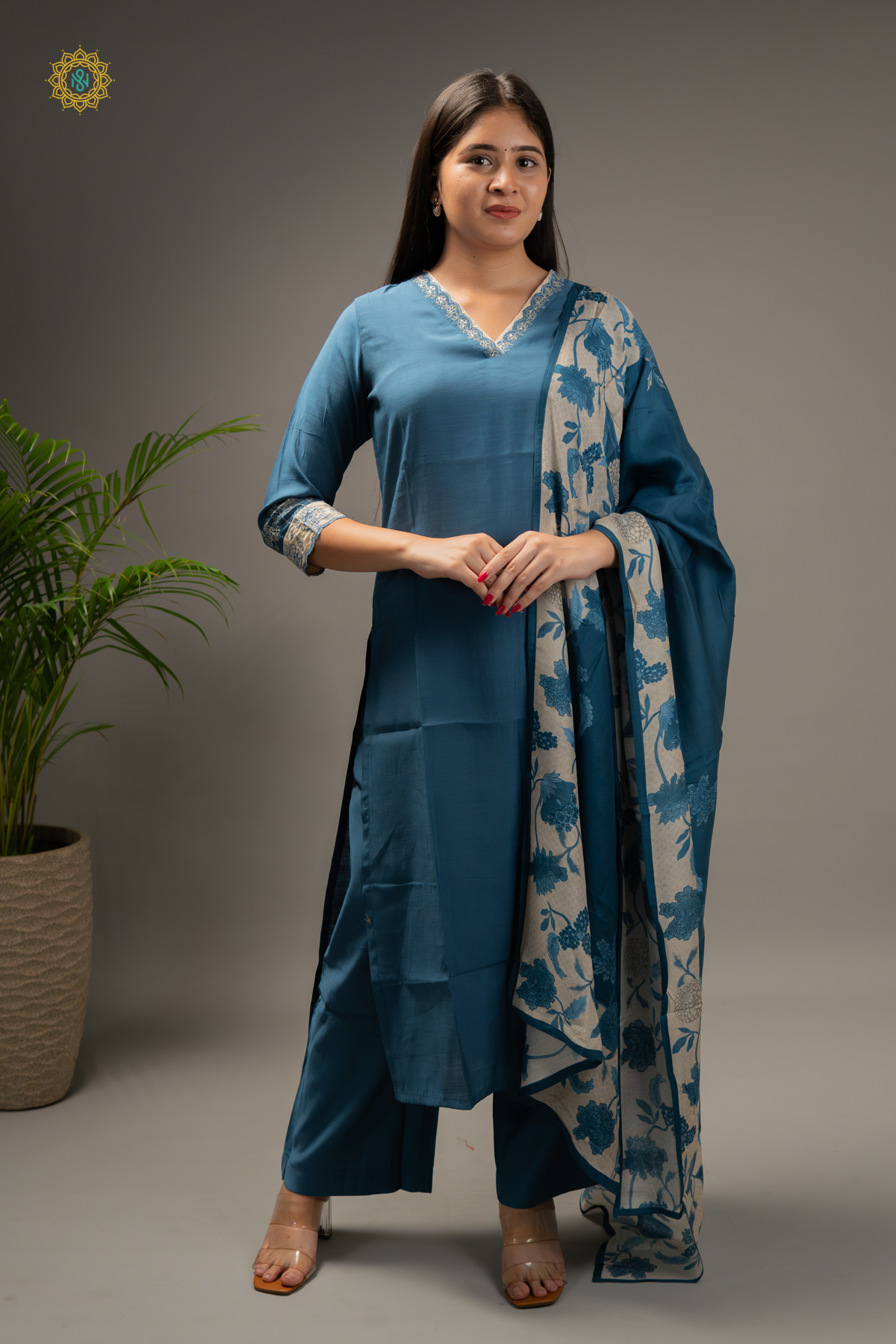 PEACOCK BLUE - COTTON 3PC SALWAR SUIT WITH TOP, BOTTOM & DUPATTA