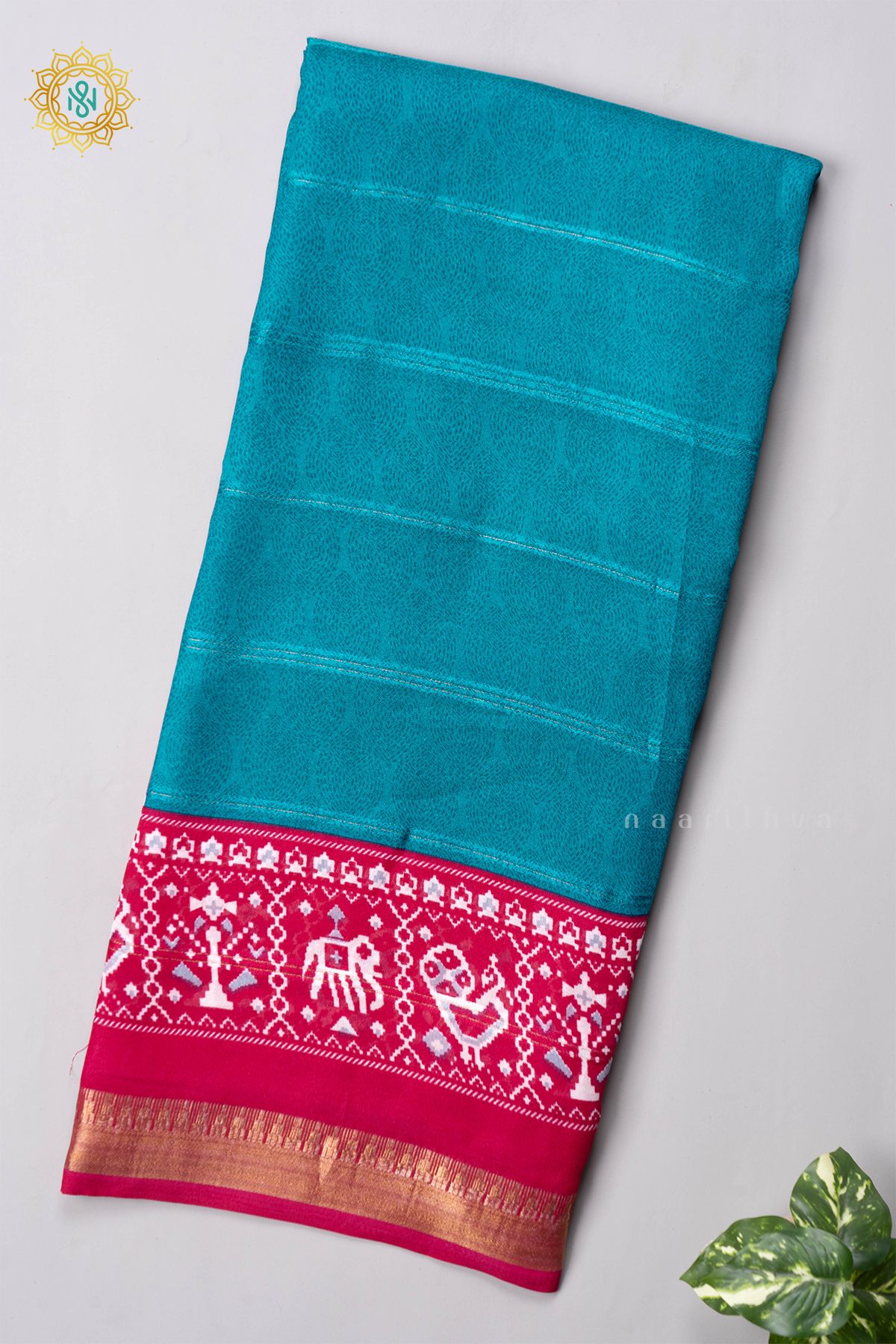 SKY BLUE WITH PINK - SEMI GEORGETTE