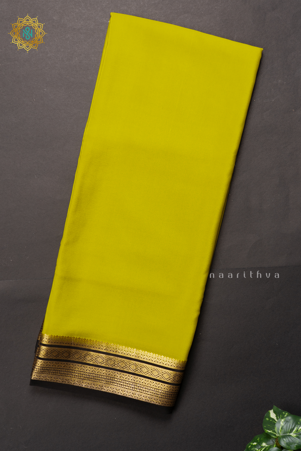 PARROT GREEN WITH BLACK - PURE MYSORE CREPE SILK