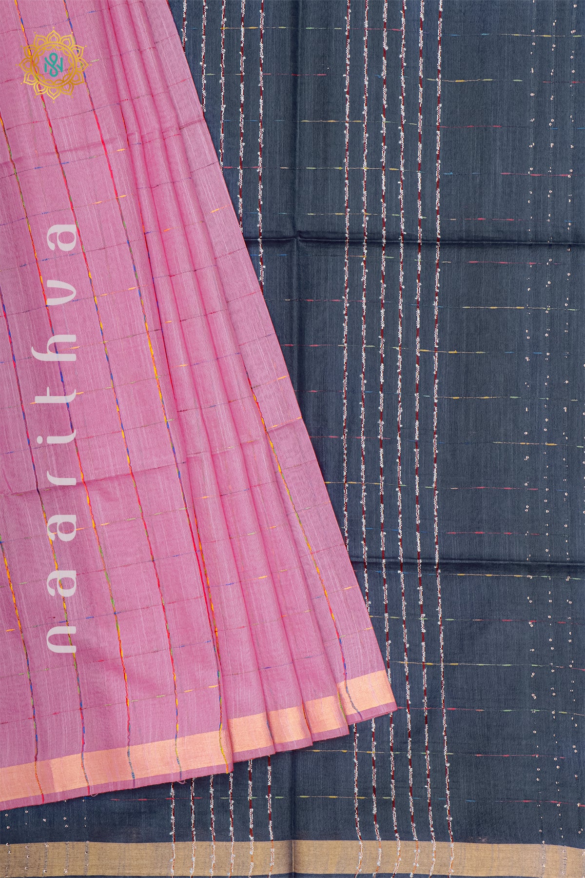 LIGHT PINK WITH GREY - SLUB COTTON
