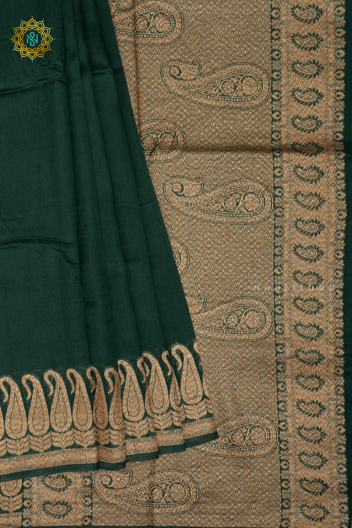 BOTTLE GREEN - SEMI TUSSAR SILK