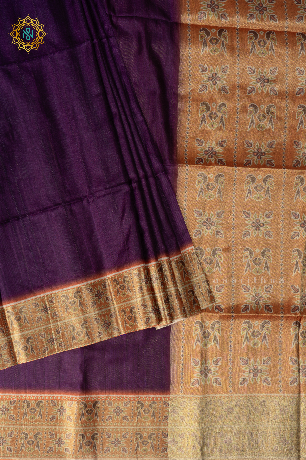 PURPLE WITH ORANGE - SEMI TUSSAR SILK