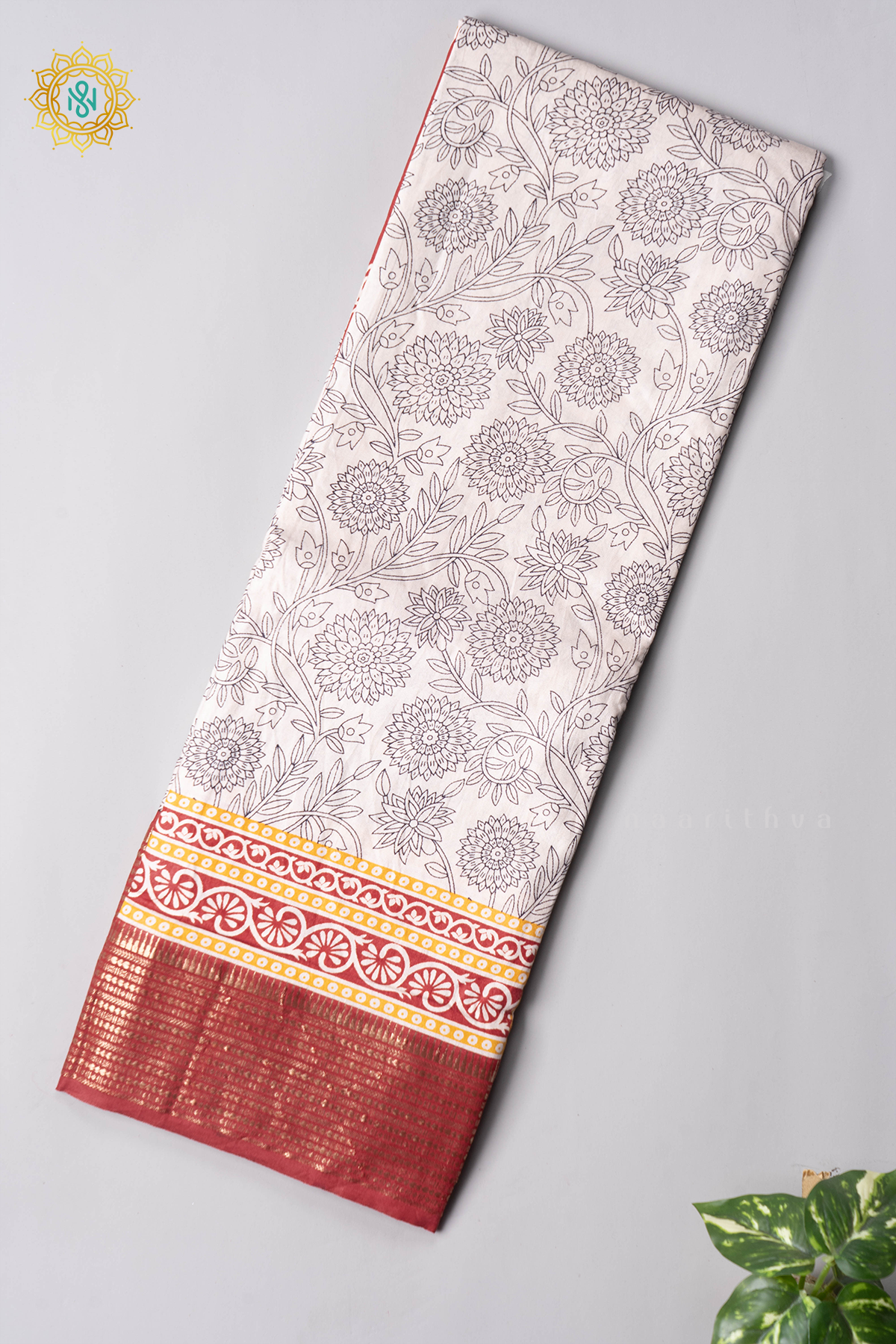 WHITE WITH RED - VISCOSE COTTON
