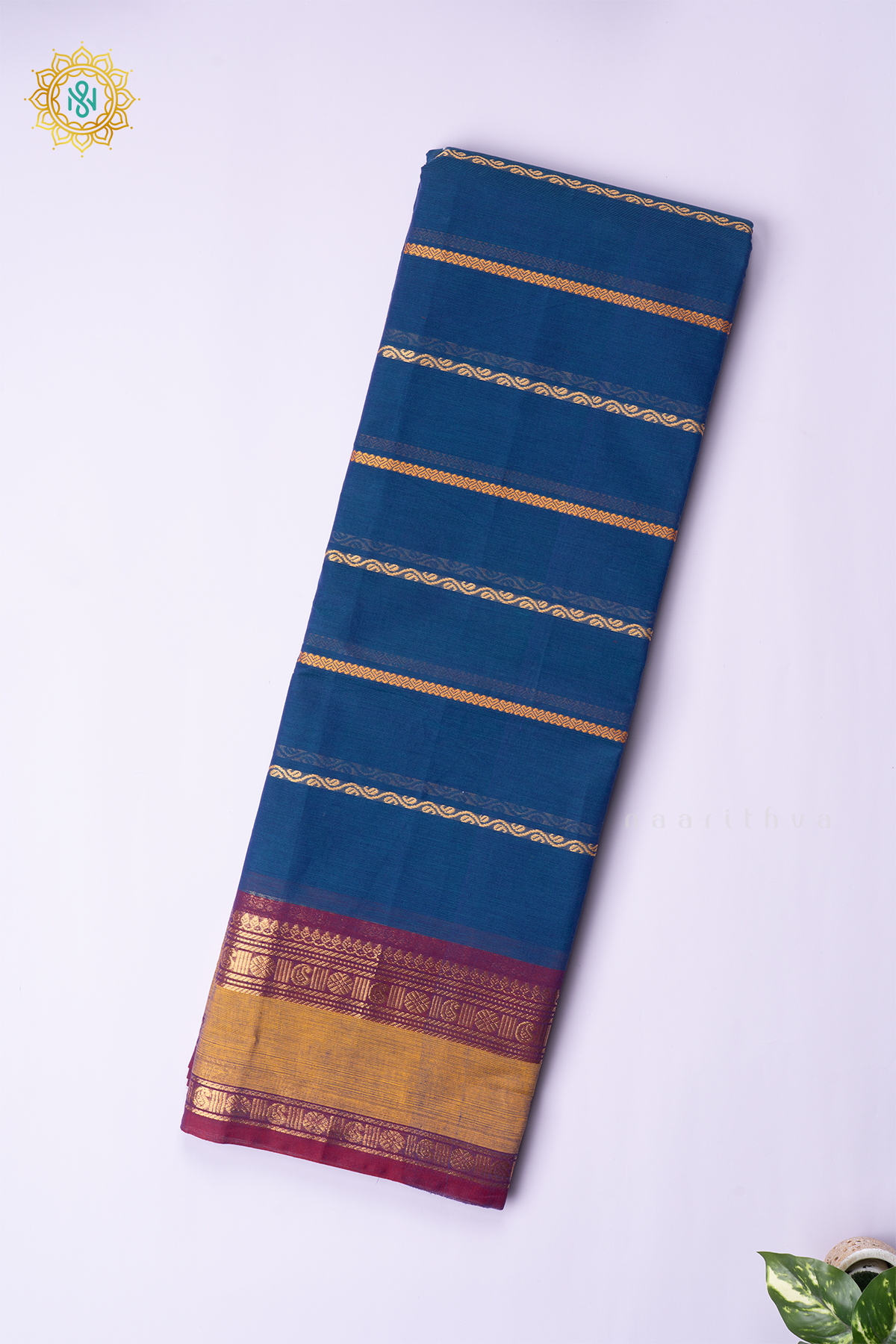 TEAL BLUE WITH MAGENTA - CHETTINAD COTTON