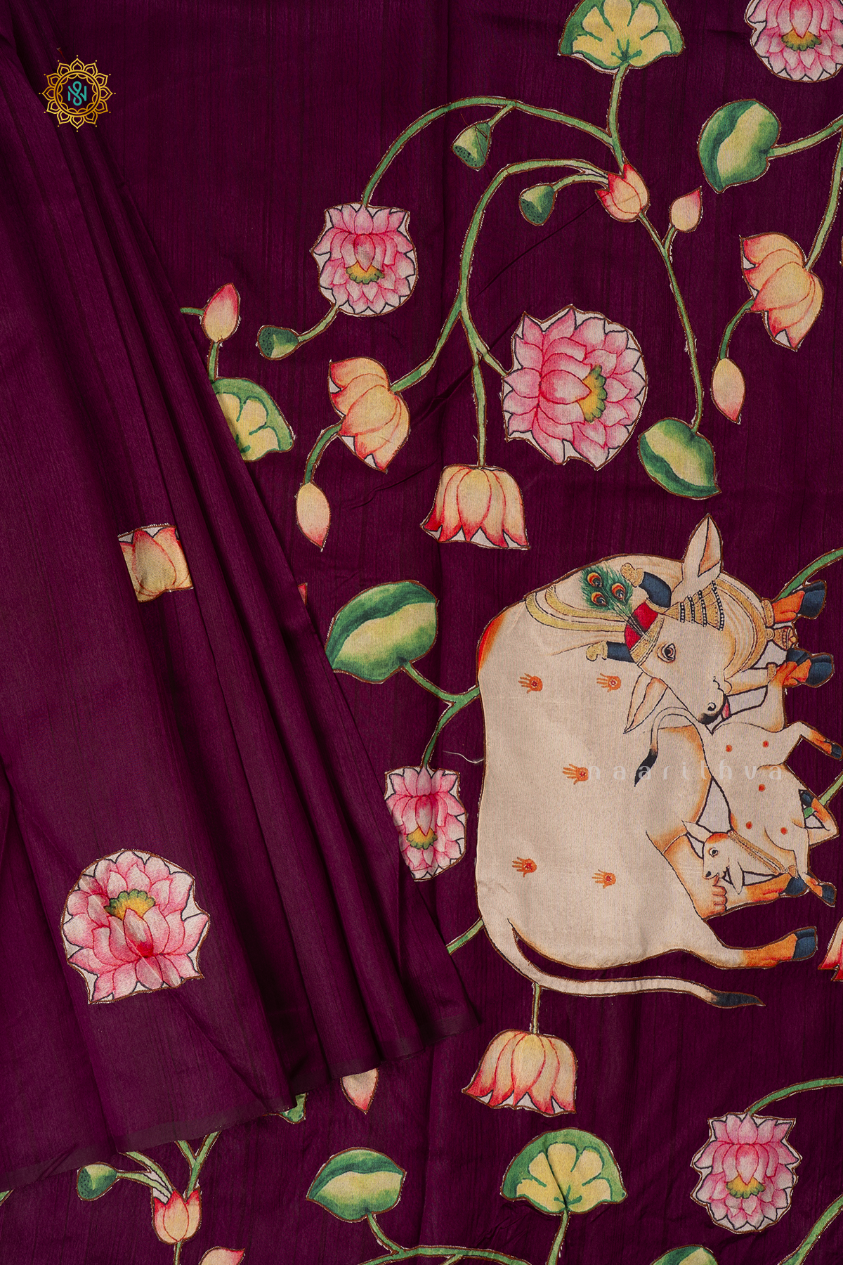 WINE - SEMI TUSSAR WITH APPLIQUE WORK