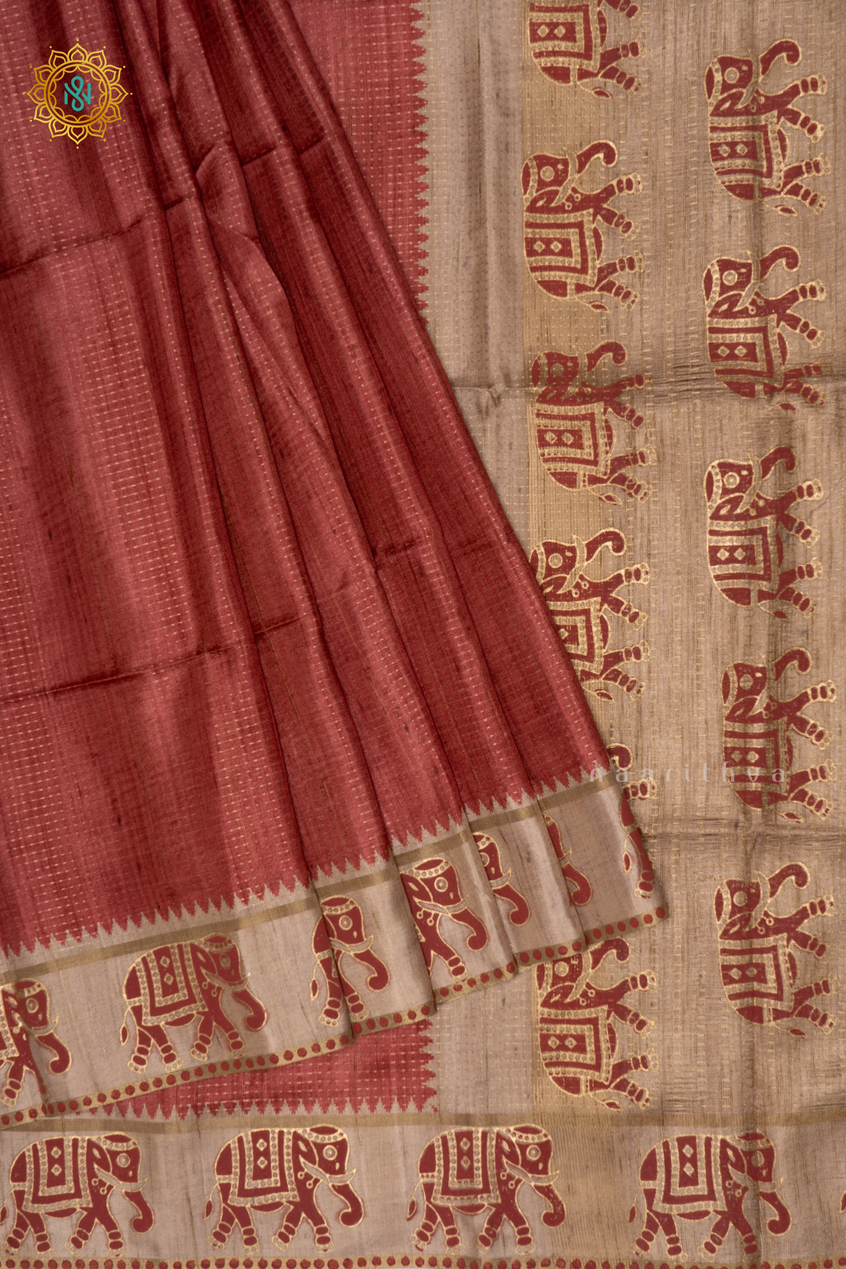 RED WITH BEIGE - SEMI TUSSAR SILK