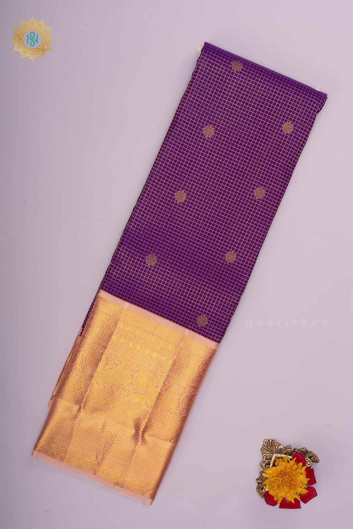 PURPLE WITH PEACH - PURE KANJIVARAM SILK