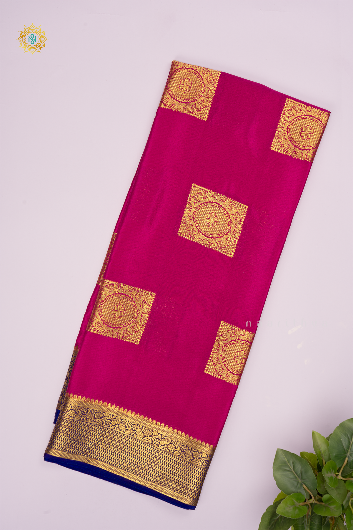 RANI PINK WITH NAVY BLUE- PURE MYSORE CREPE SILK