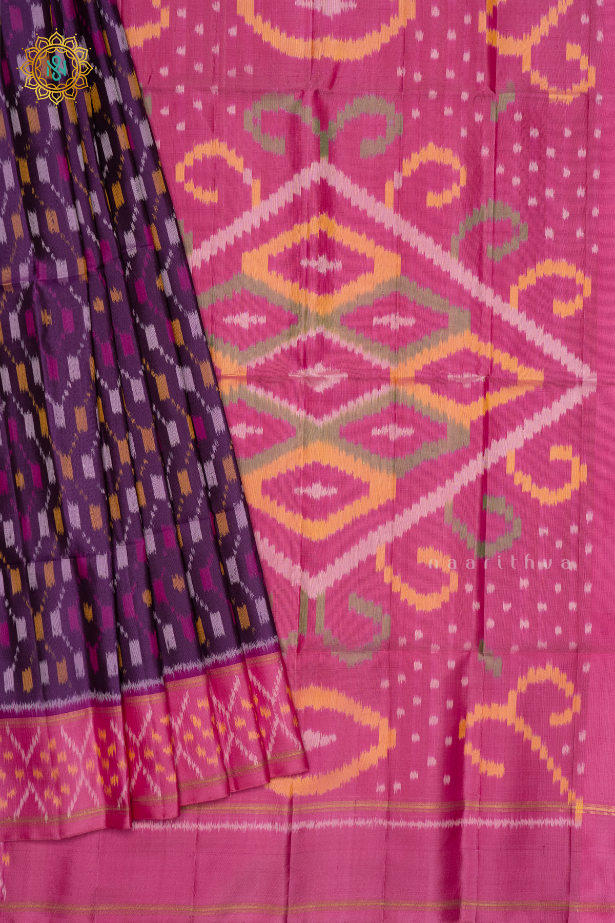 PURPLE WITH LIGHT PINK - PURE KANJIVARAM IKAT SOFT SILK
