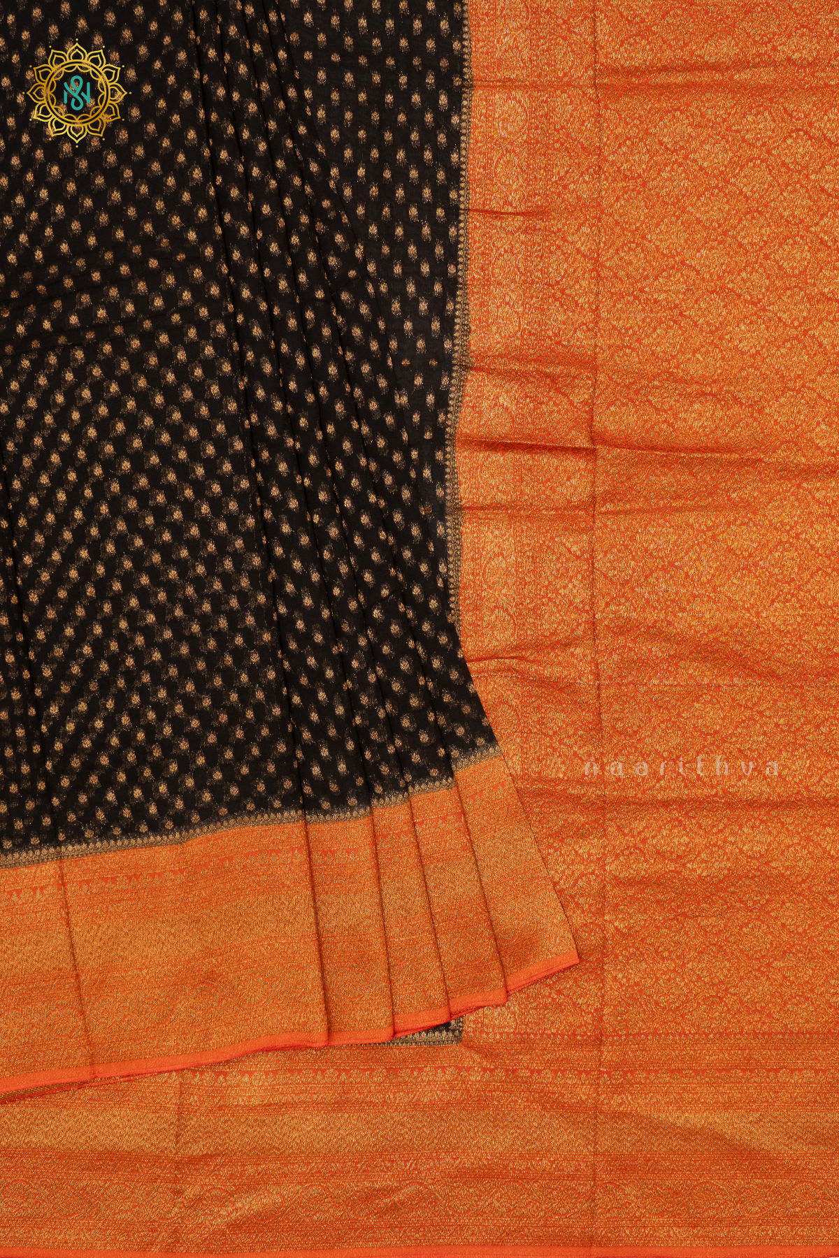 BLACK WITH ORANGE - SEMI GEORGETTE