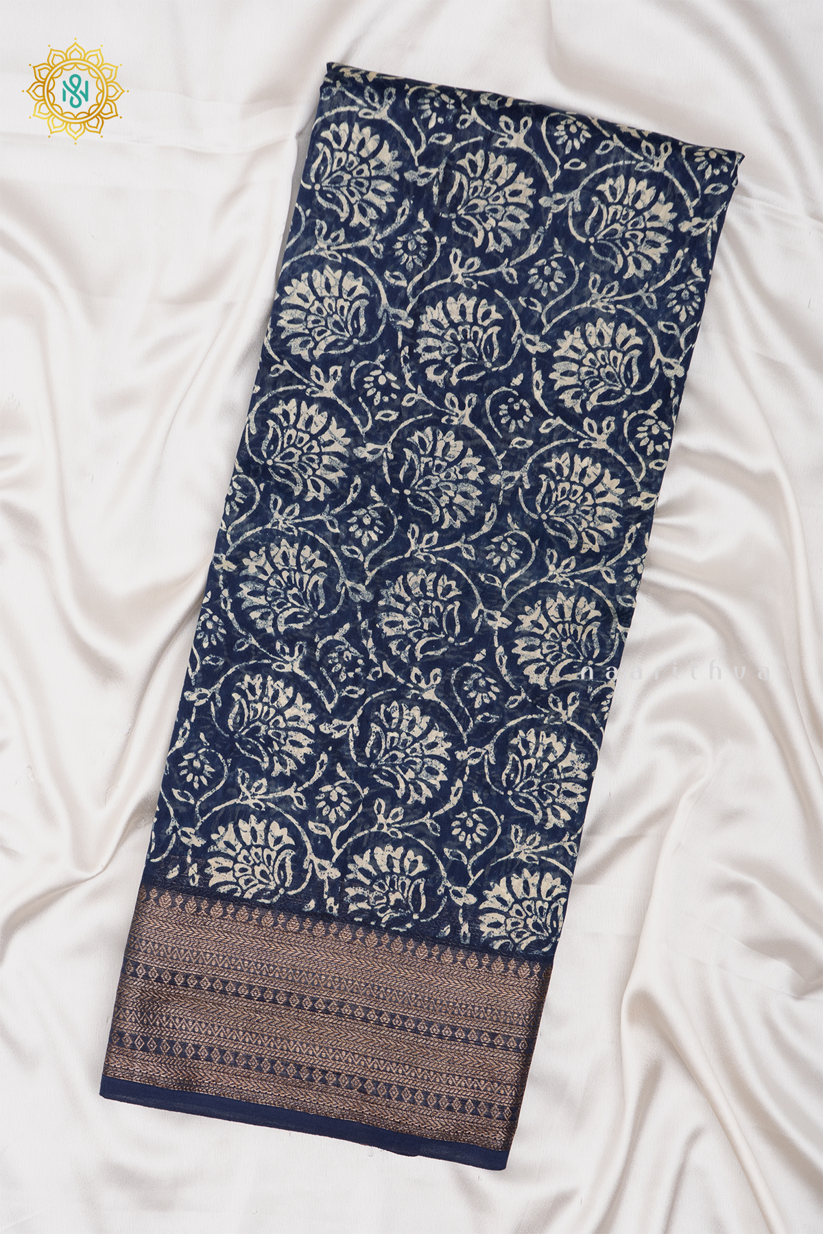 INDIGO WITH RED - CHANDERI SILK COTTON