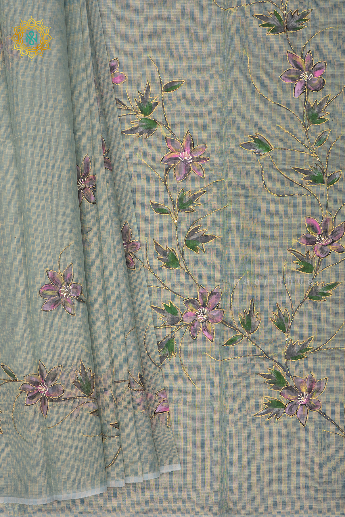 AQUA BLUE - KOTA TISSUE WITH KATHA WORK