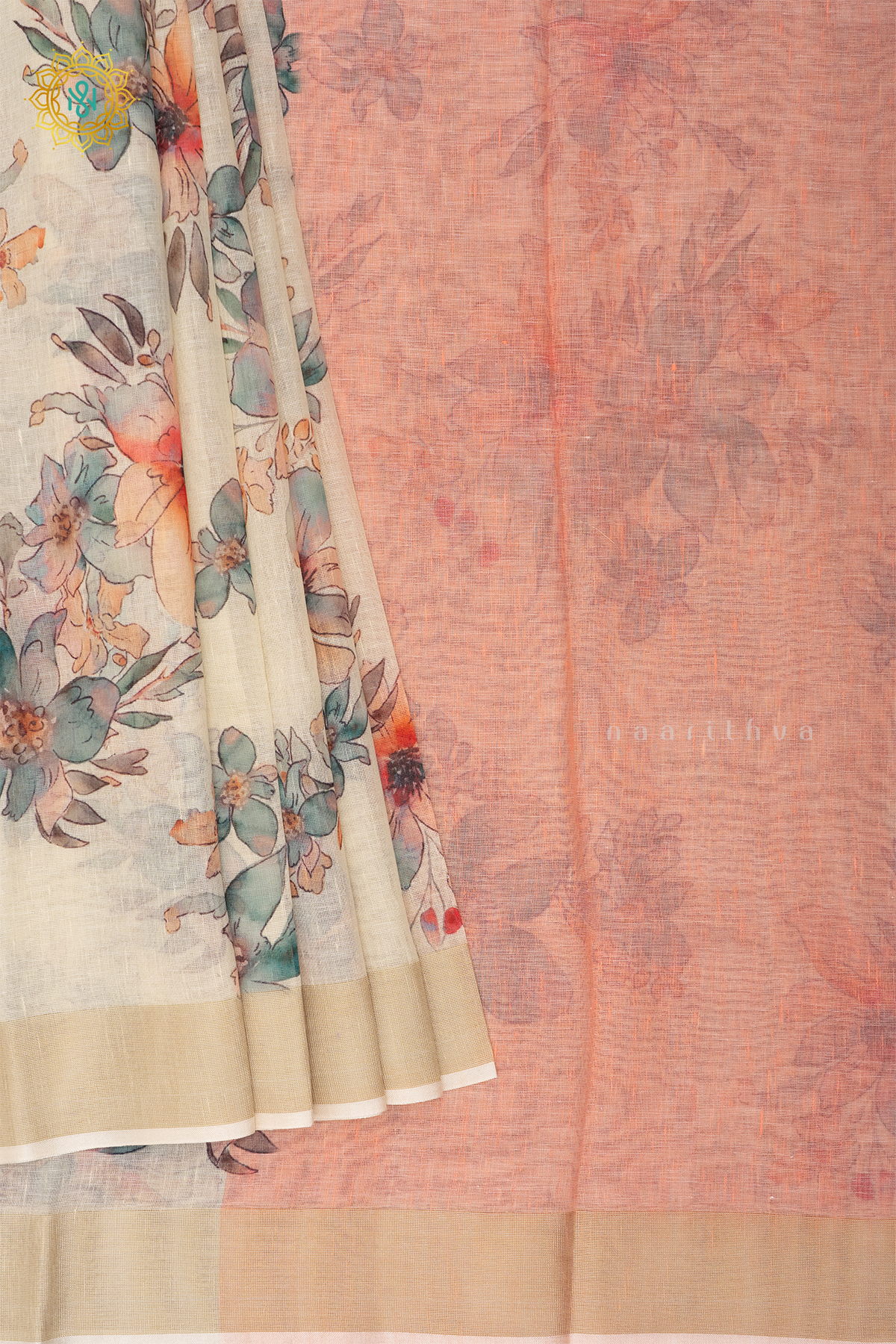 OFF WHITE WITH PEACH - LINEN BY COTTON