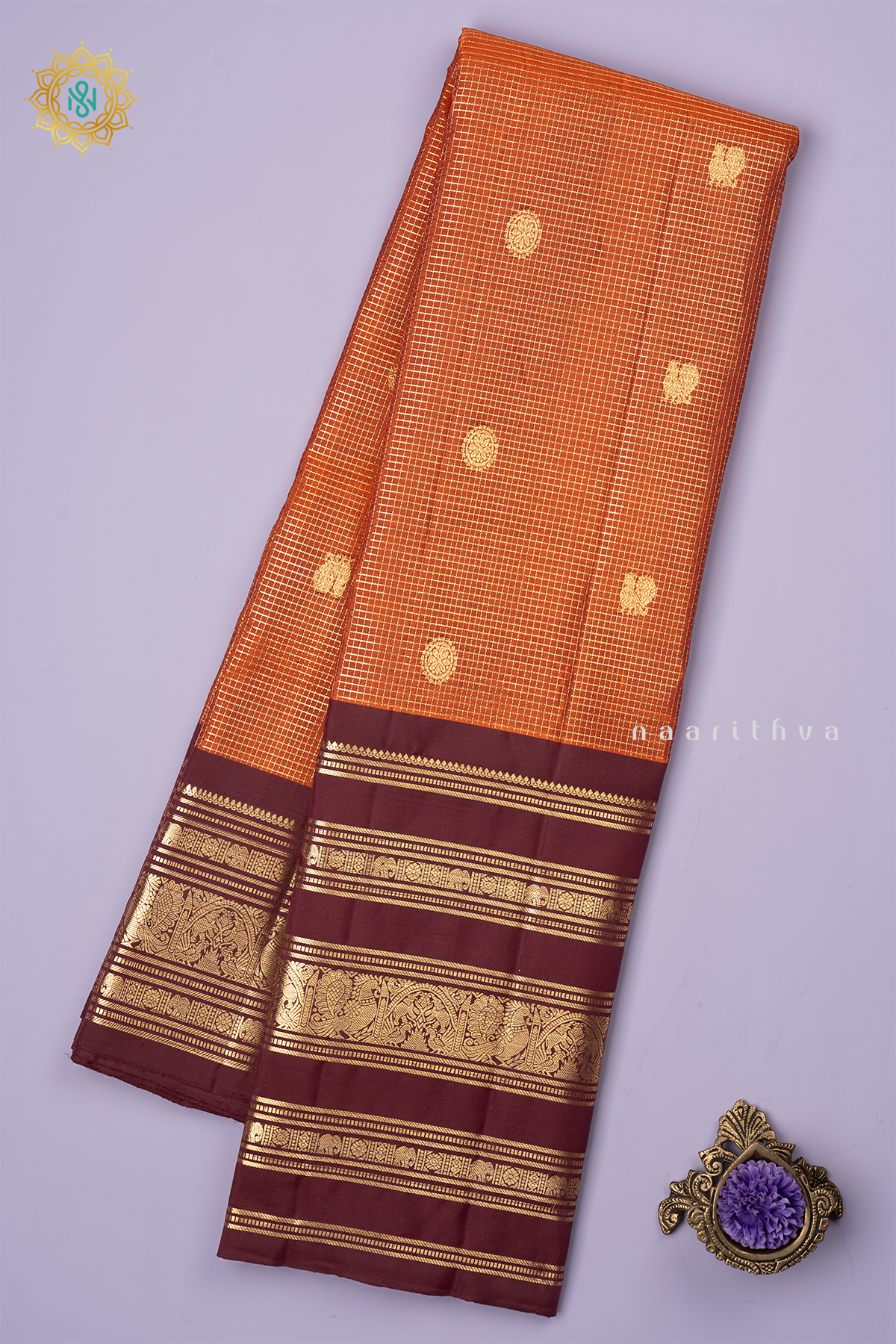 RUST ORANGE WITH BROWN - PURE KANJIVARAM SILK