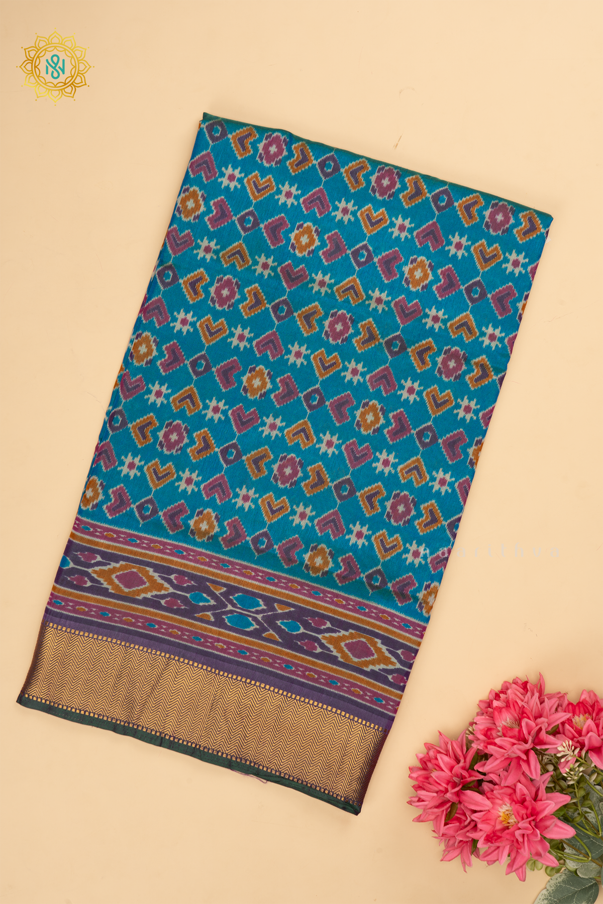 Blue with Green - Semi Silk Saree Allover Patola Printed Body with Contrast Zari Border, Pallu and Blouse