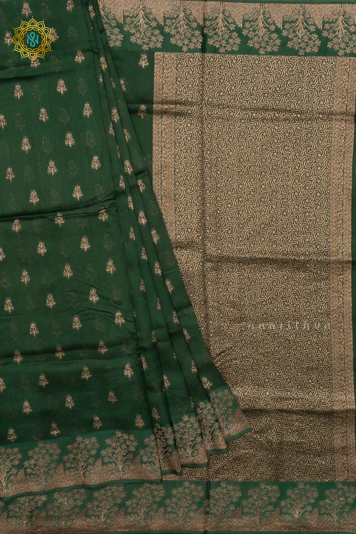 BOTTLE GREEN - SEMI TUSSAR SILK