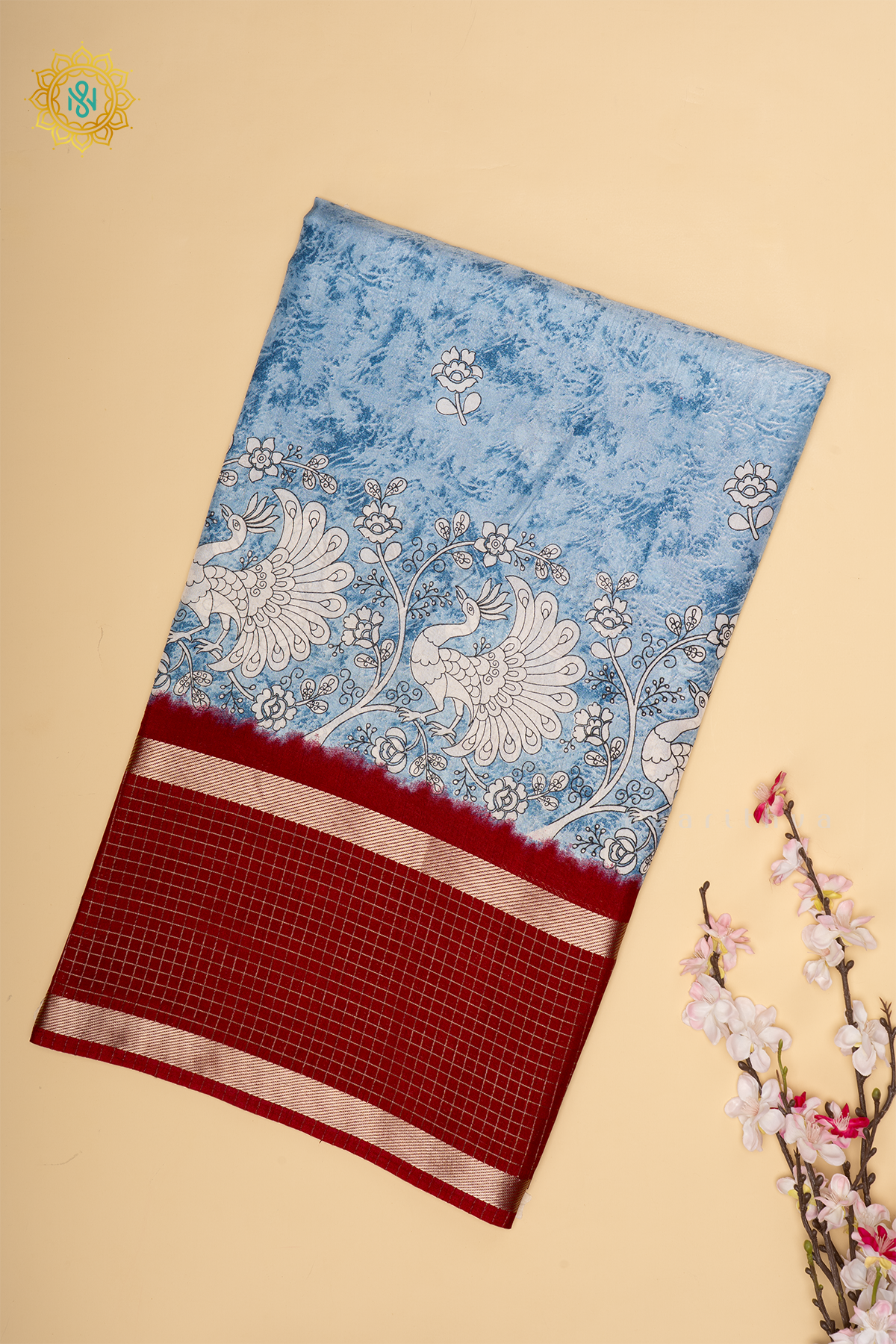 LIGHT BLUE WITH RED - DOLA SILK SAREE