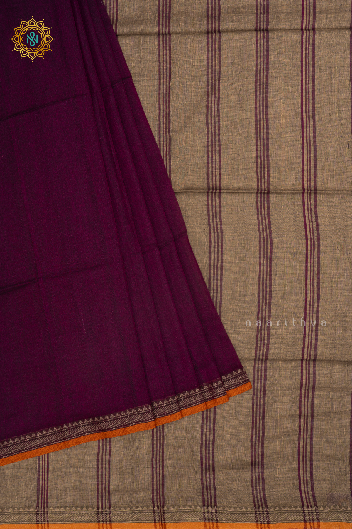 Magenta With Beige Mul Cotton Plain Body With Thread Woven Border