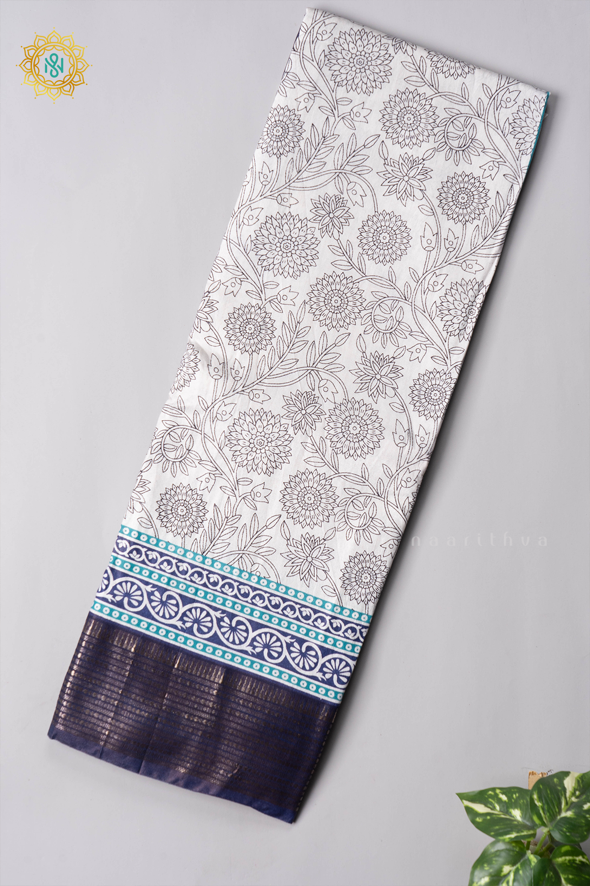 WHITE WITH BLUE - VISCOSE COTTON