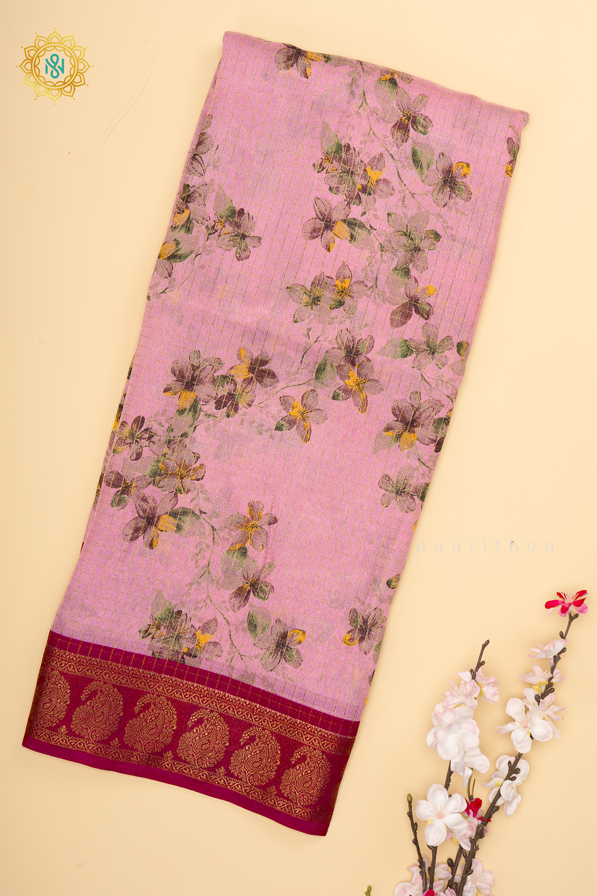 LIGHT PINK WITH RANI PINK - SEMI CHIFFON GEORGETTE