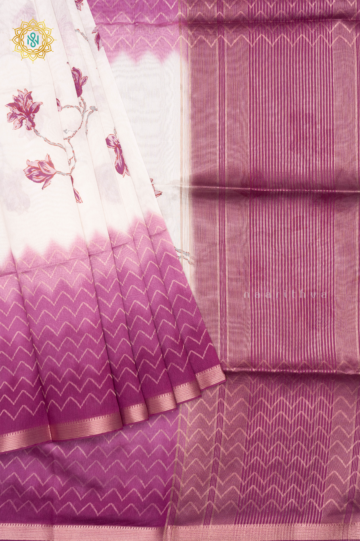 OFF WHITE WITH MAGENTA - SEMI TUSSAR