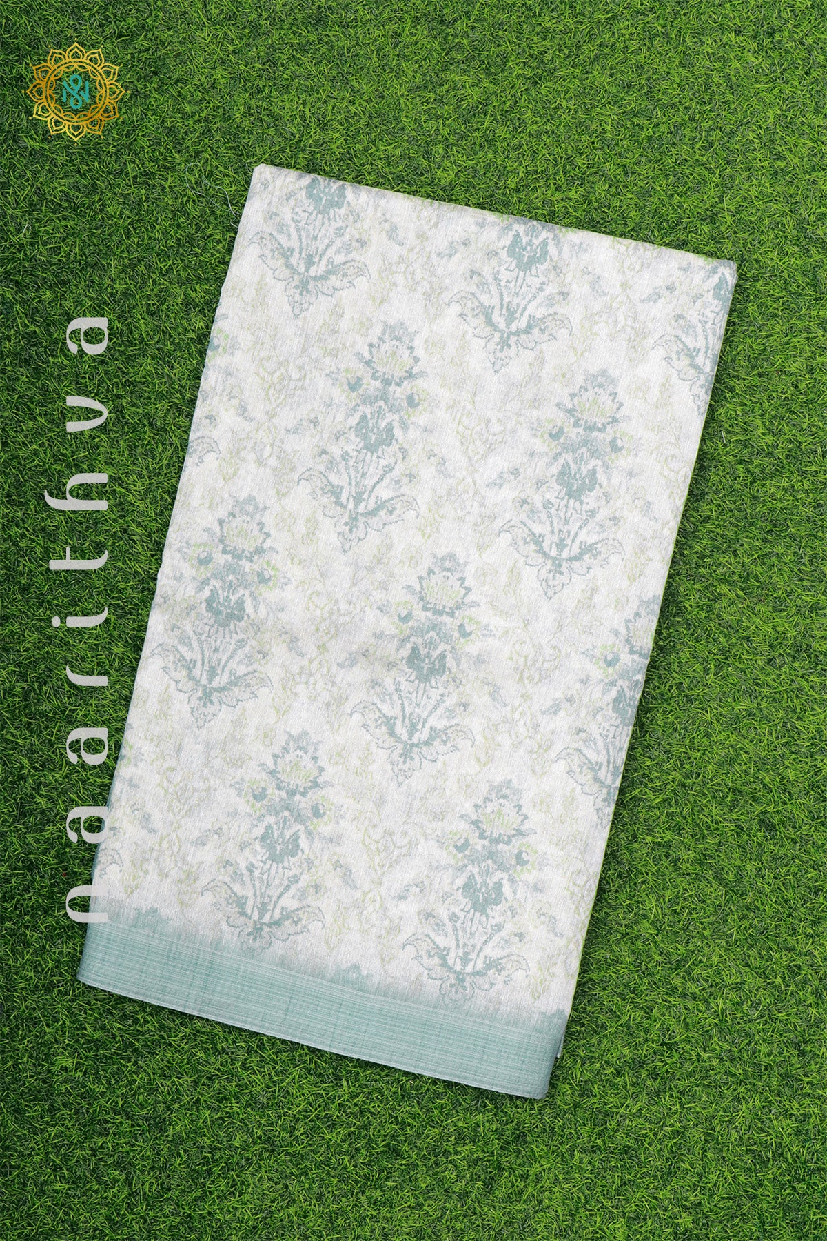 WHITE WITH AQUA BLUE - JUTE COTTON