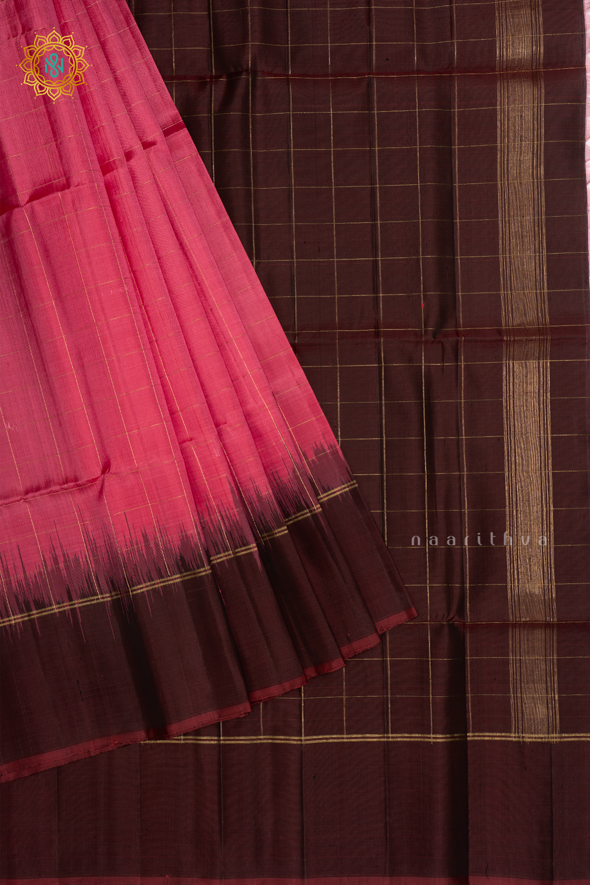 Dual Shade Of Pink With Wine Pure Kanjiavaram Soft Silk Saree with Zari Checks All Over and Contrast Border