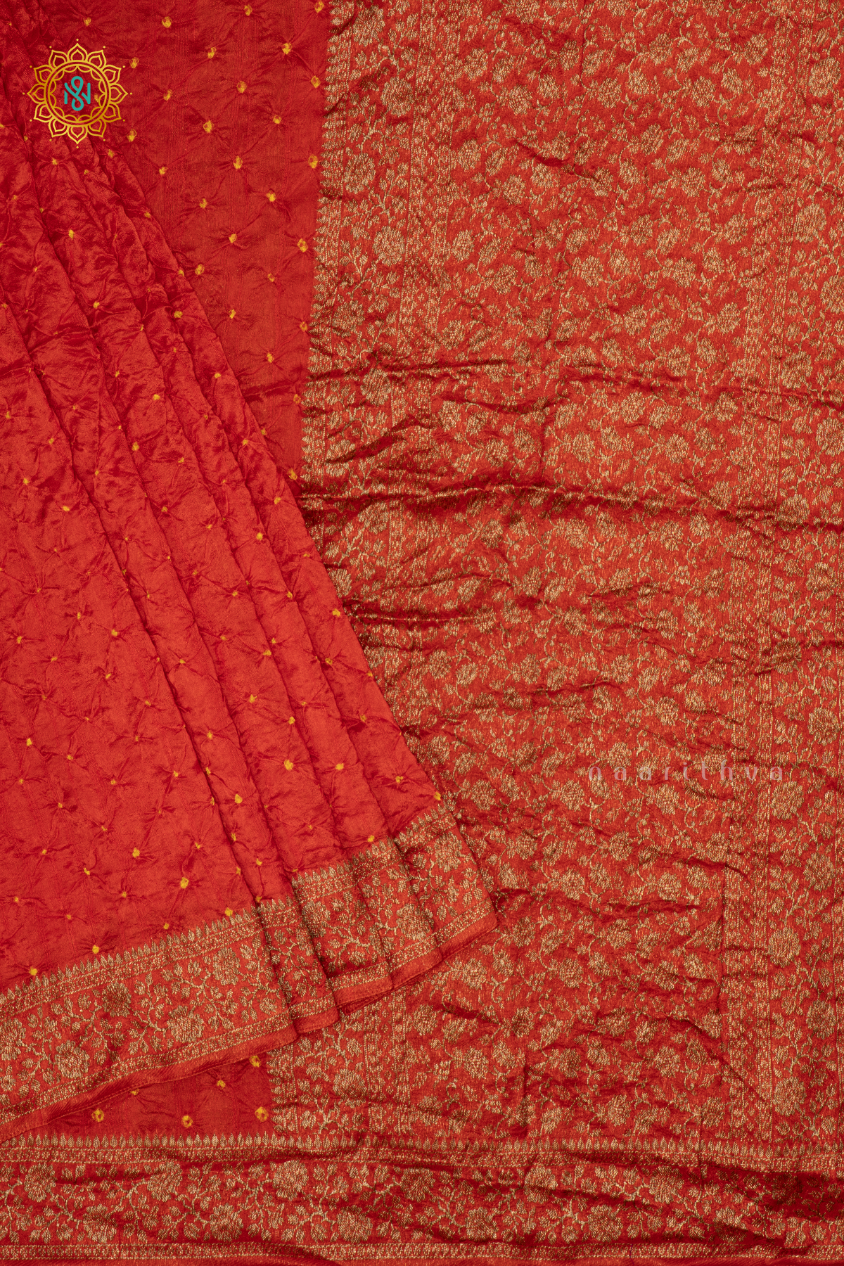 ORANGE - SEMI TUSSAR WITH BANDHANI TIE & DYE