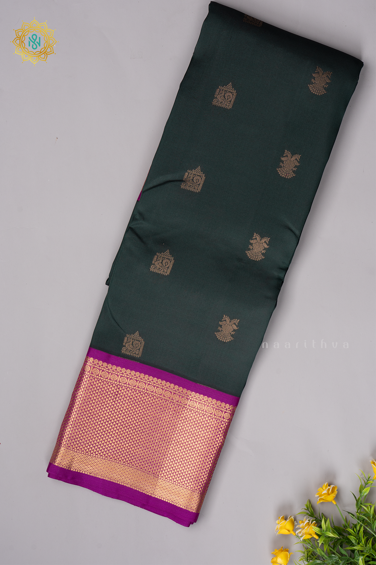 GREEN WITH MAGENTA - KANJIVARAM PURE MIX