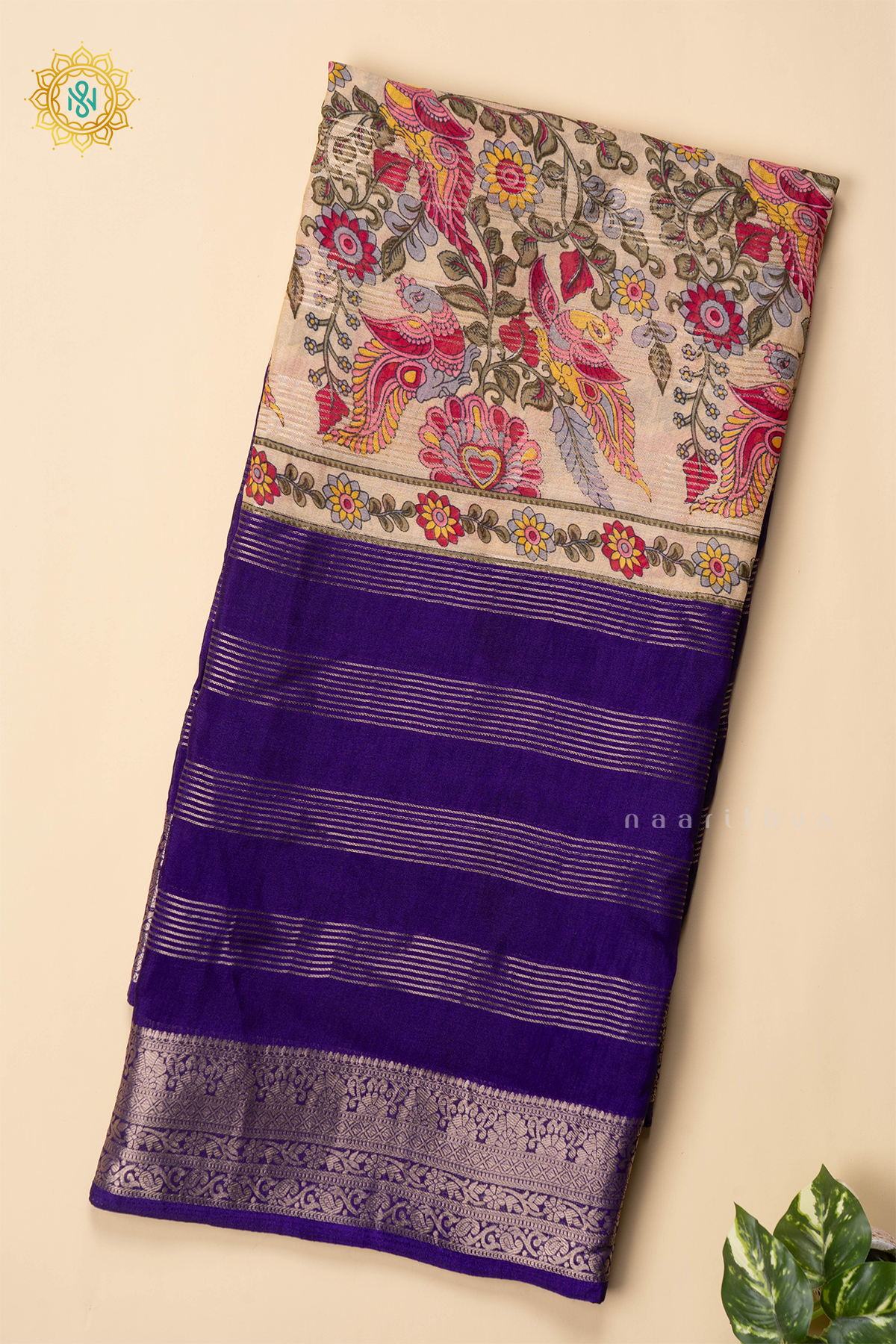 OFF WHITE WITH PURPLE - SEMI GEORGETTE