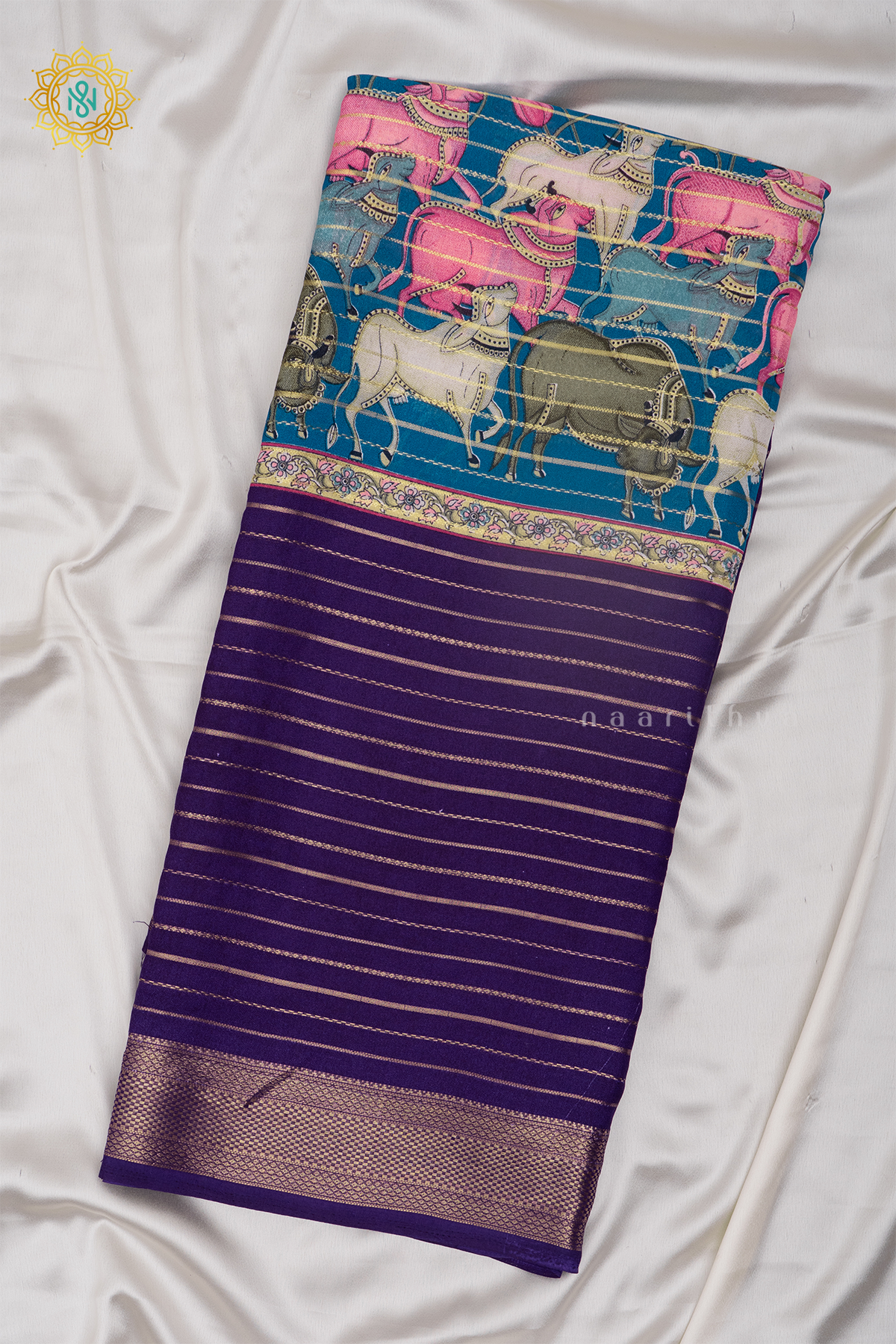 SKY BLUE WITH PURPLE - SEMI GEORGETTE
