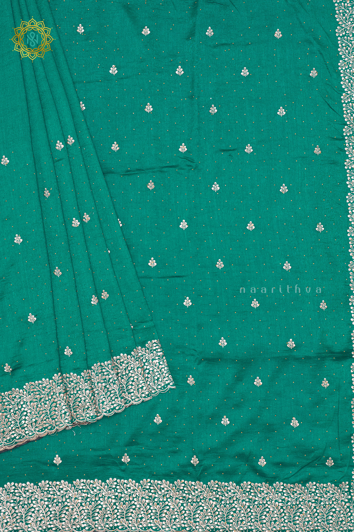 CYAN GREEN WITH PINK - PARTY WEAR TUSSAR GEORGETTE