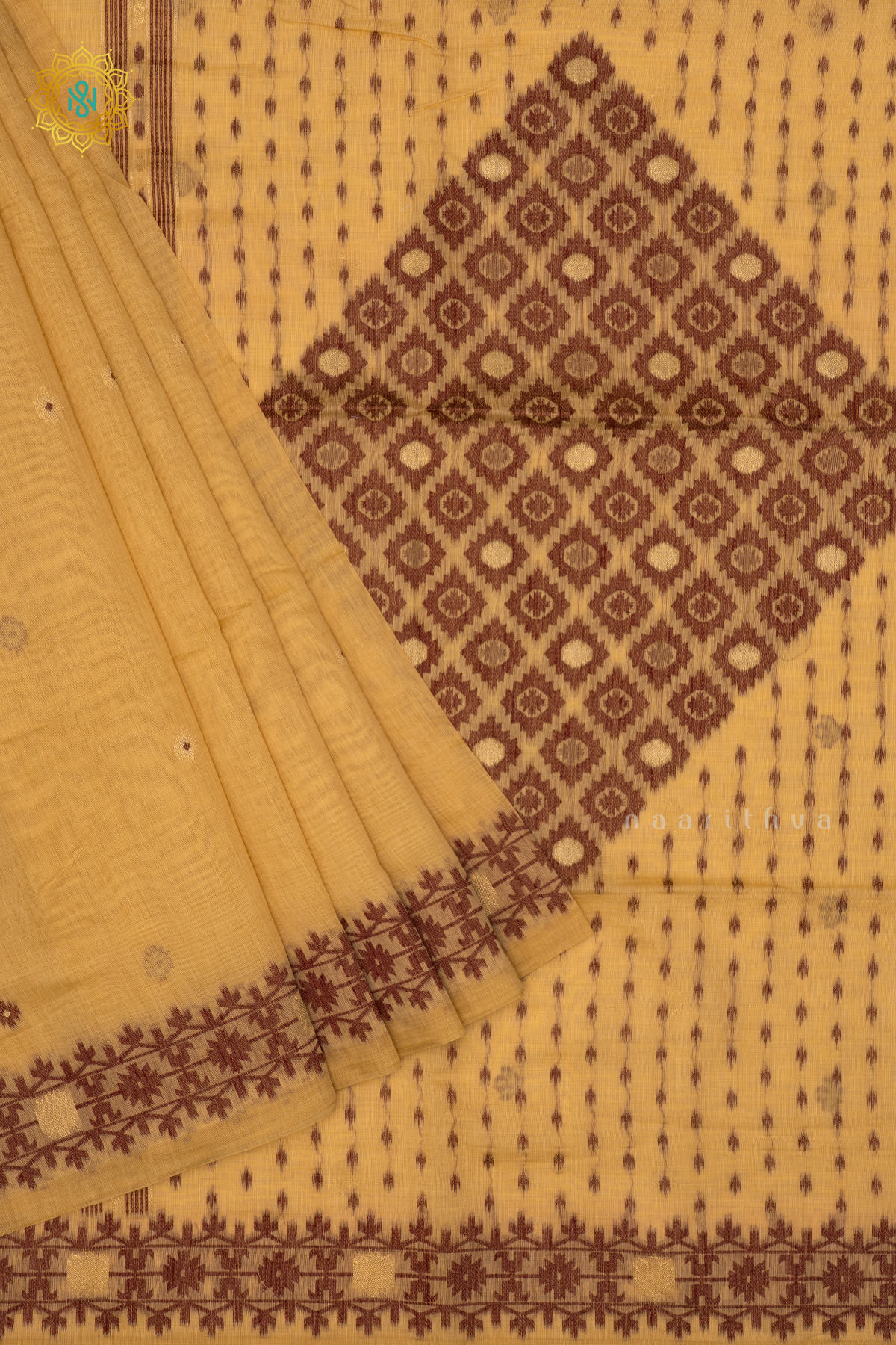 Yellow Withmaroon Jamdani Cotton Saree with Jamdani Pichwai Weaves On The Body