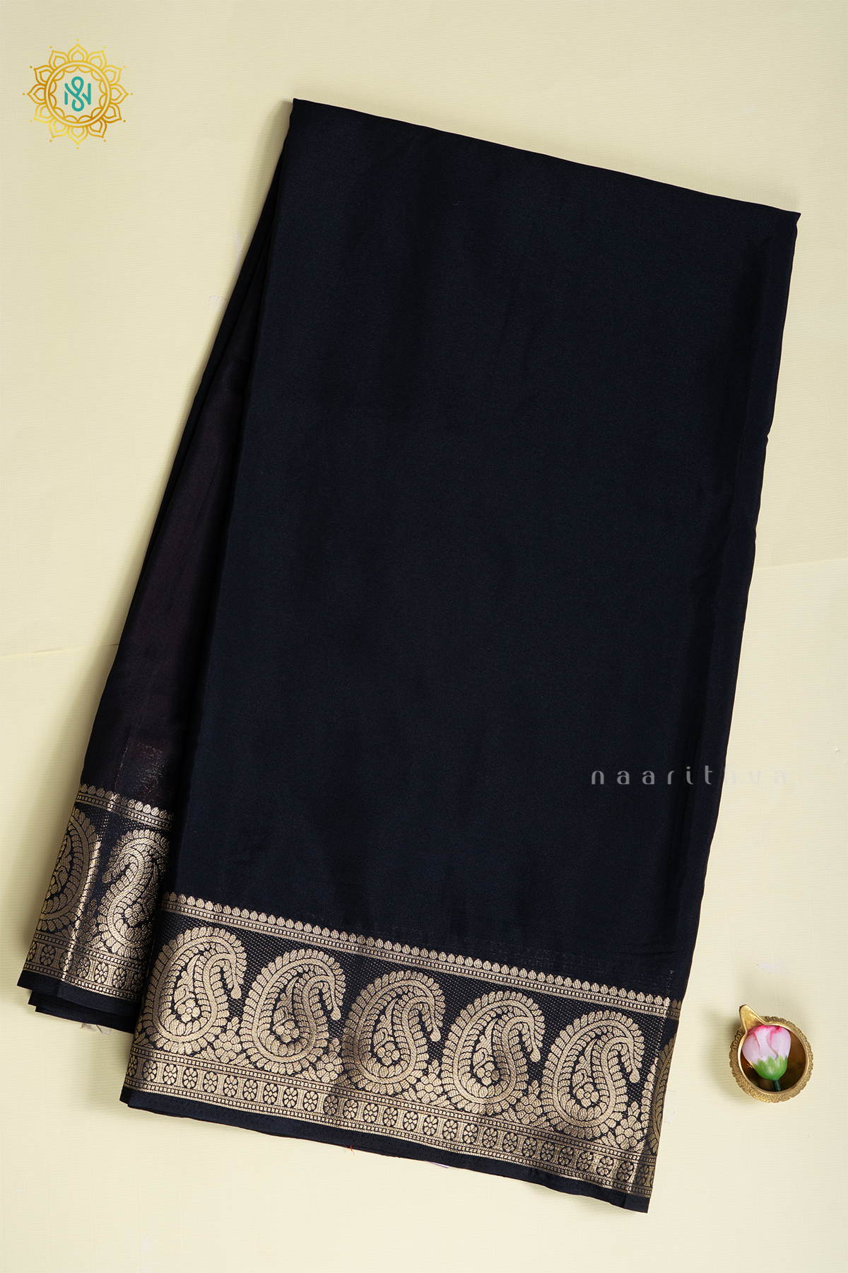 BLACK WITH RED - SEMI MYSORE CREPE SILK