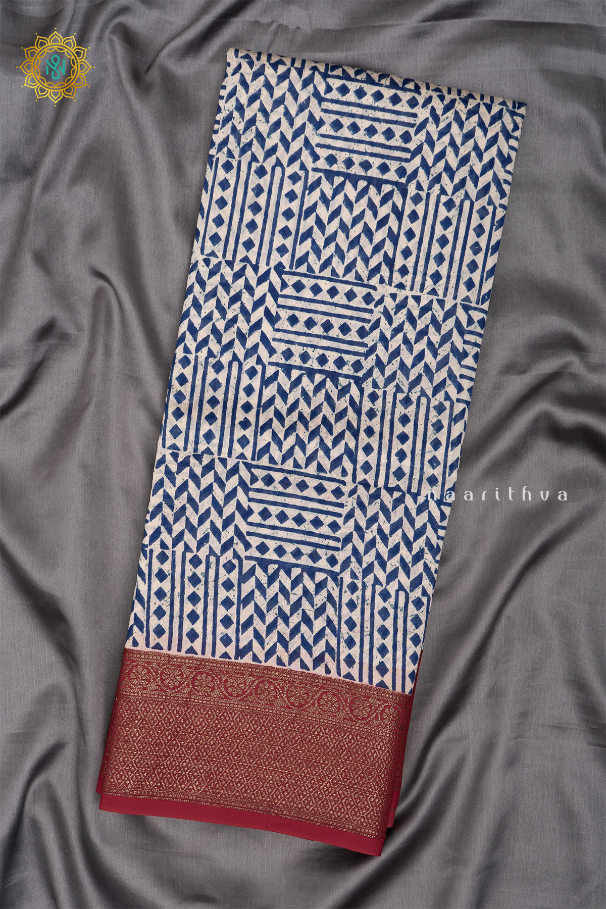 INDIGO WITH RED - CHANDERI SILK COTTON