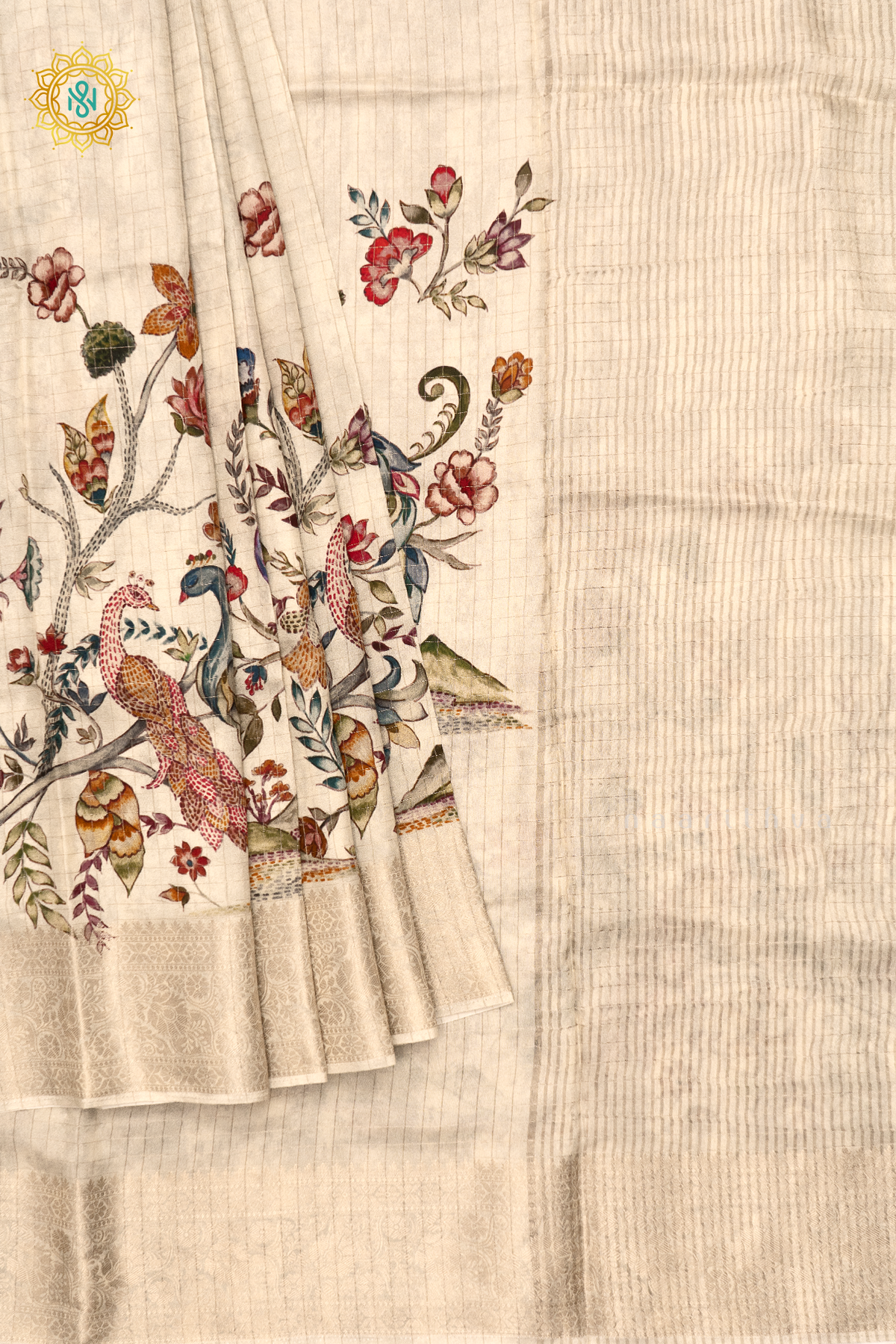 OFF WHITE WITH RED - SEMI CREPE SILK