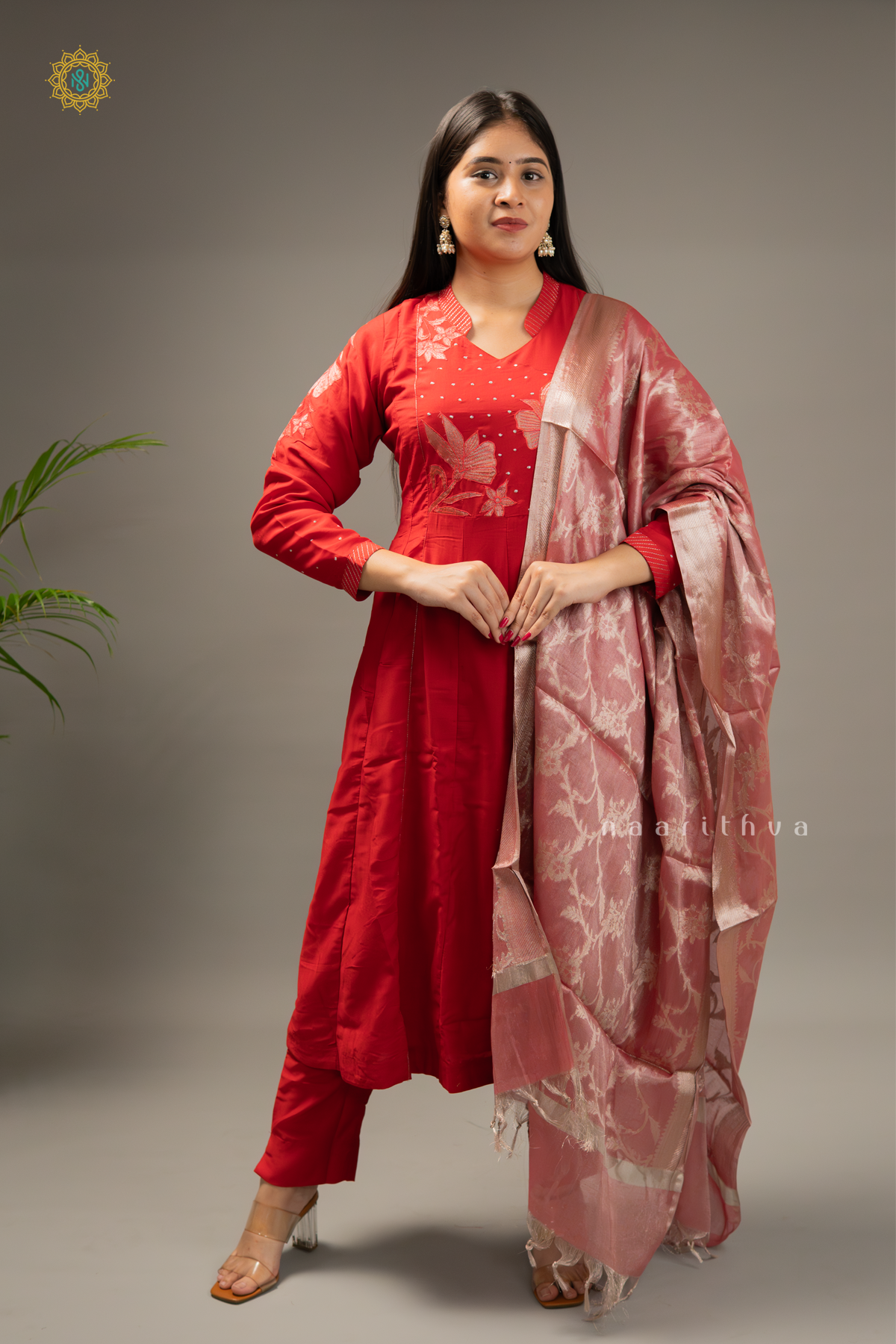 RED - COTTON 3PC SALWAR SUIT WITH TOP, BOTTOM & DUPATTA