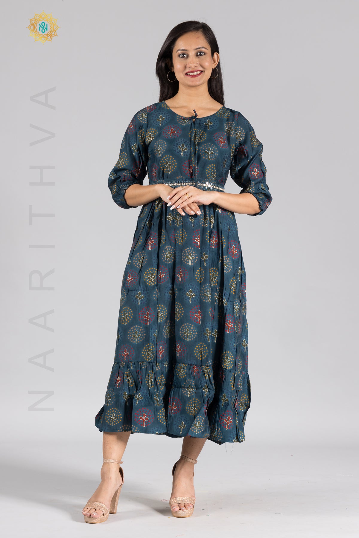 UMBRELLA PATTERN FOIL PRINTED DOUBLE LAYERED KURTI