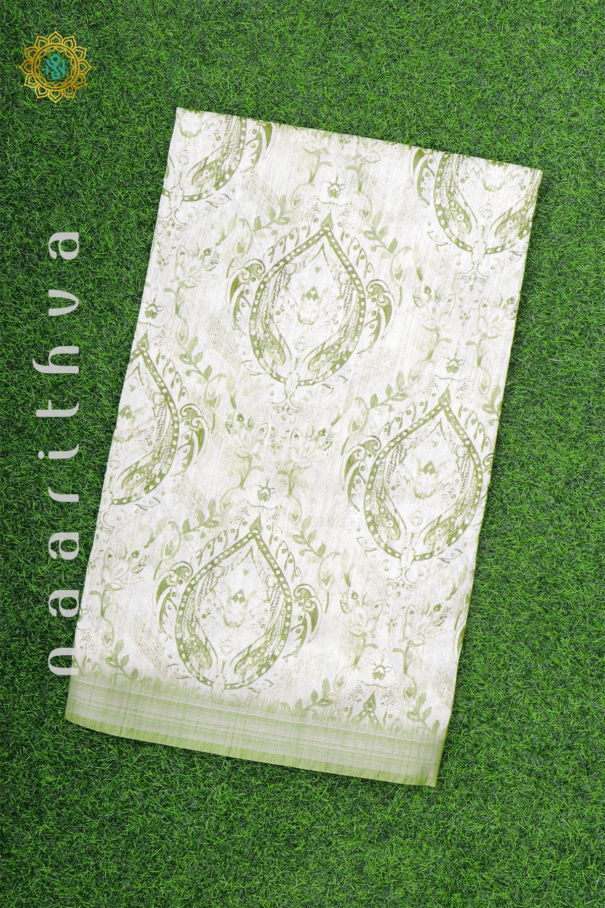 WHITE WITH GREEN - JUTE COTTON