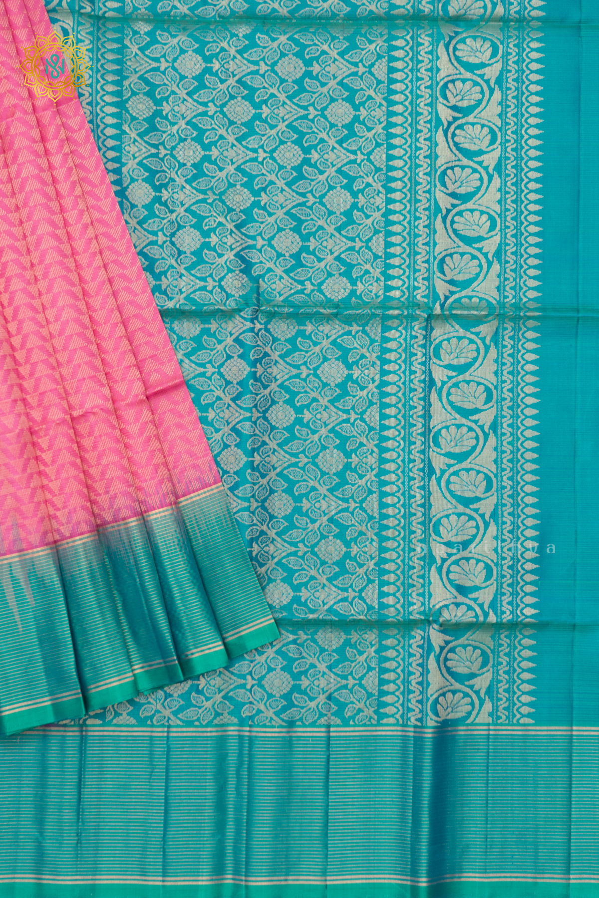 LIGHT PINK WITH DUAL SHADE OF BLUE - PURE KANJIVARAM SOFT SILK